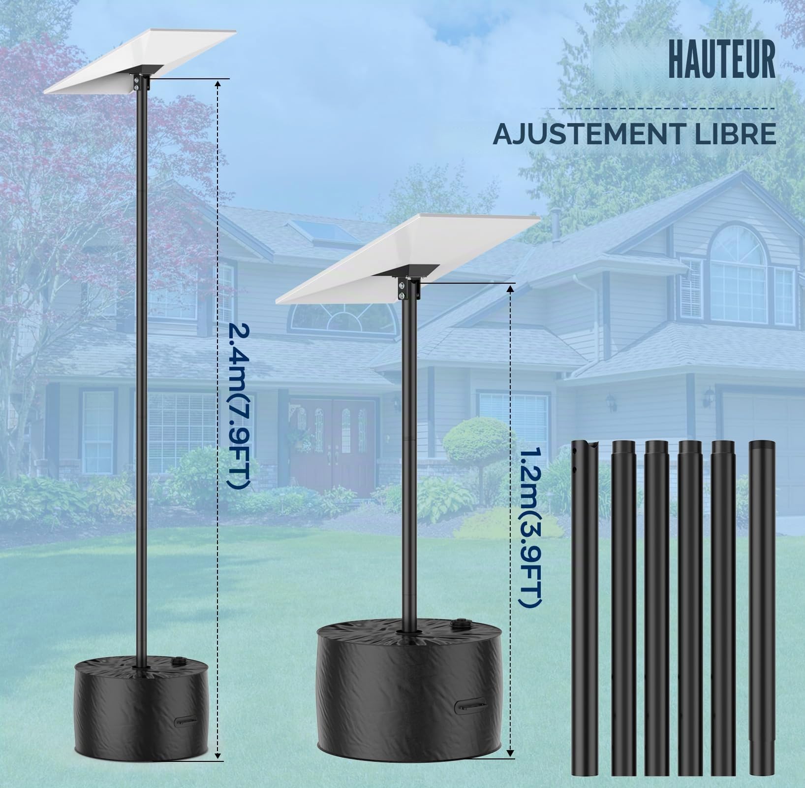 Kit de montage Starlink Gen 3, Poteau de sol Starlink Gen 3 de 2,3 m avec adaptateur de tuyau, Kit de montage sur poteau Starlink pour extérieur de jardin