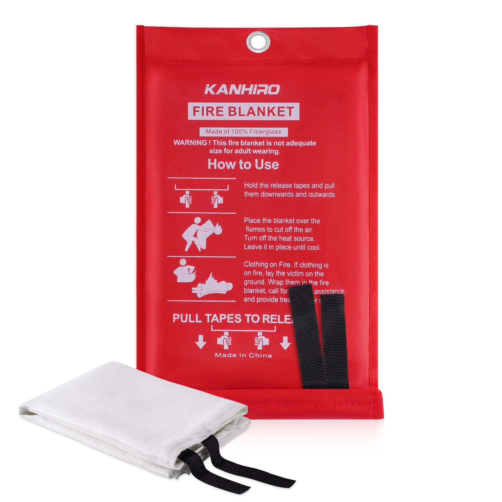 KANHIRO Emergency Fire Blanket for Home Kitchen - Fiberglass Fire Suppression Blanket Great for School, Fireplace, Grill, Car, Office, Warehouse (1 Pack, 39 in X 39 in)Carbonfree Certified