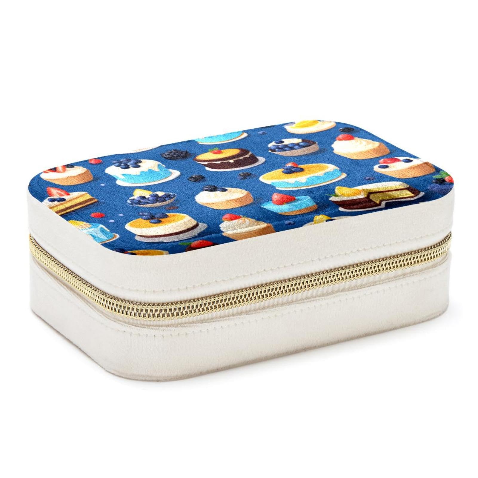 Boîte à bijoux bleue motif dessert : coffret de rangement spacieux pour voyage