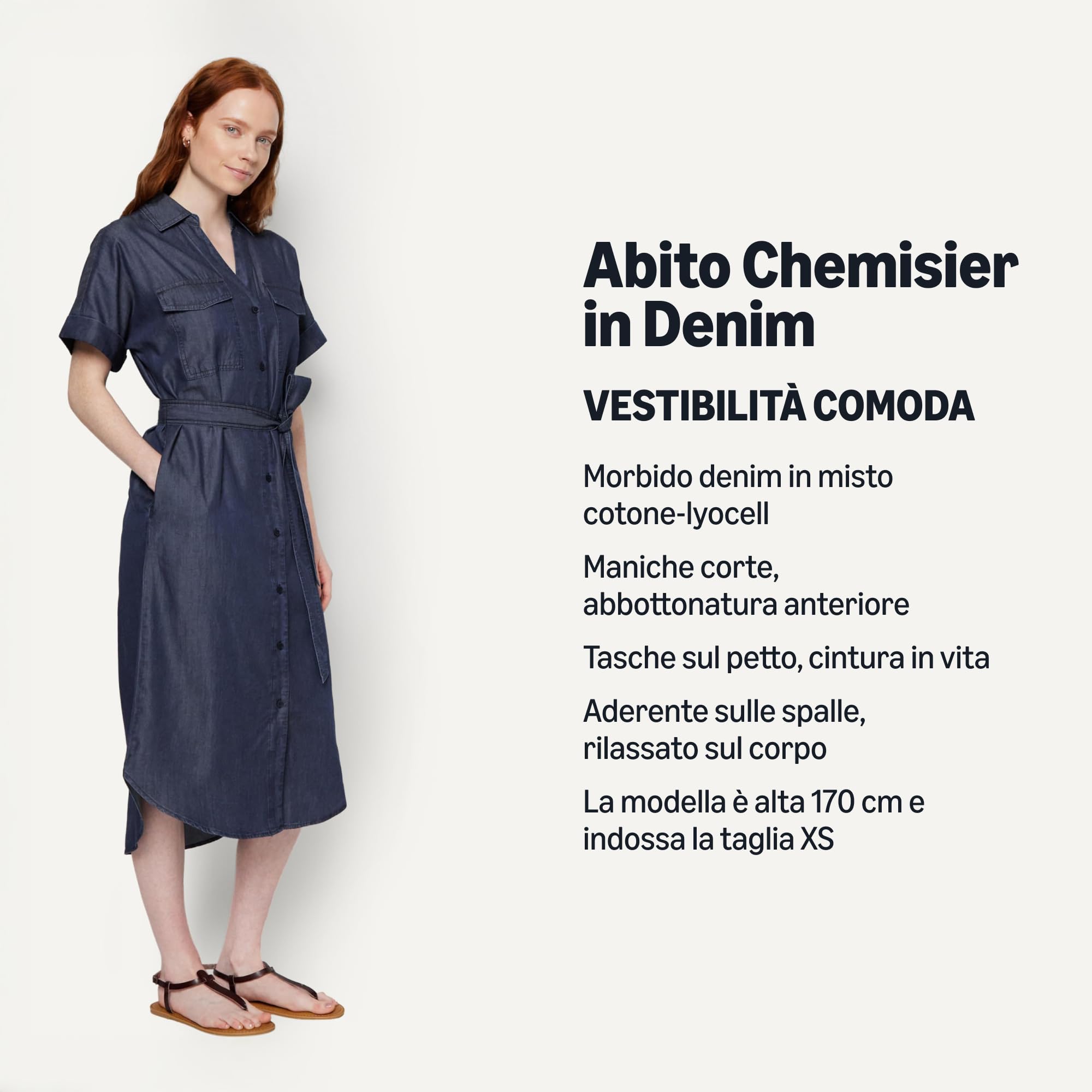 Amazon Essentials Abito Chemisier con Bottoni e Cintura, a Maniche Corte, Vestibilità Comoda Donna