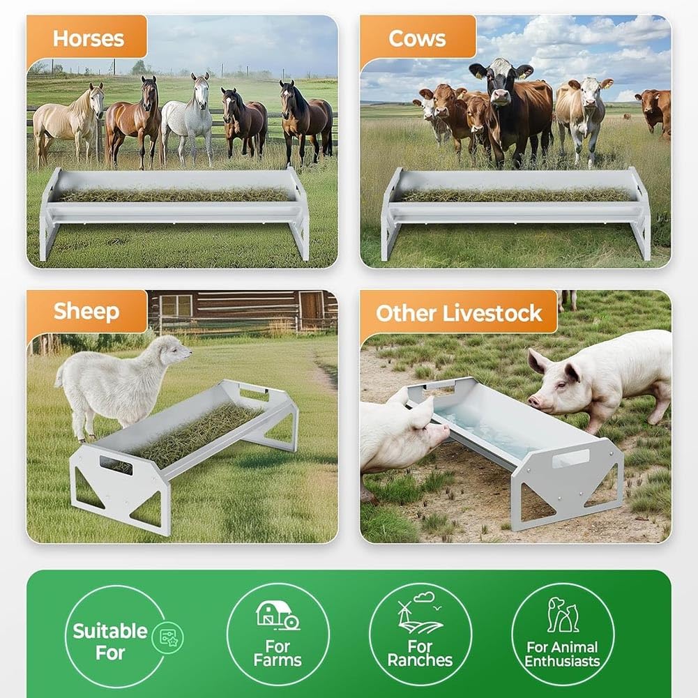 Canal de acero resistente para ganado, capacidad de 22 galones, para alimentar hasta 10 cabras para caballo, ovejas, cerdos, cobertizos de granja