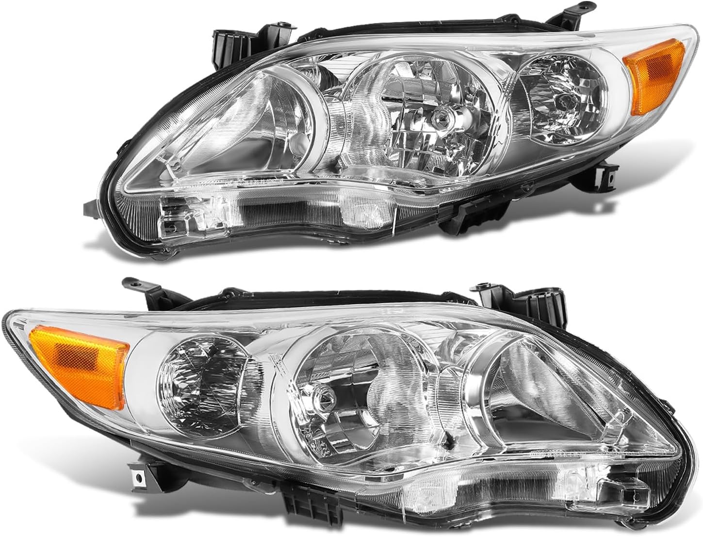 Pair Headlight Assembly Compatible With 11-13 Toyota Corolla Sedan, TO2502203, TO2503203, 8115002B50, 8111002B50, Chrome/Amber, HL-OH-TCOR11-CH-AM