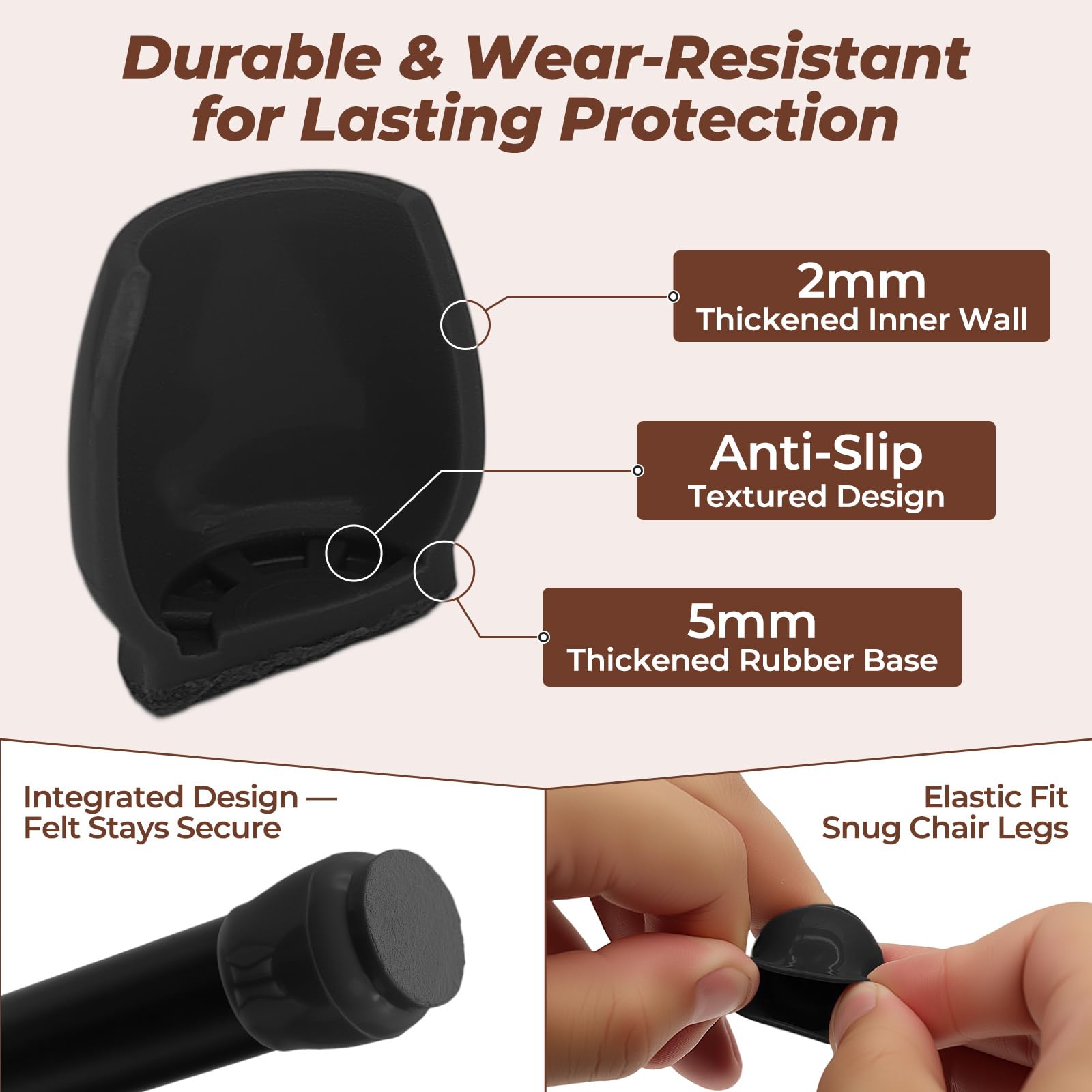 24 Pcs Chair Leg Floor Protectors, Medium Round (Fit Diameter: 20-30mm), Extra Thick Felt Pads with Reinforced Base - Image 2
