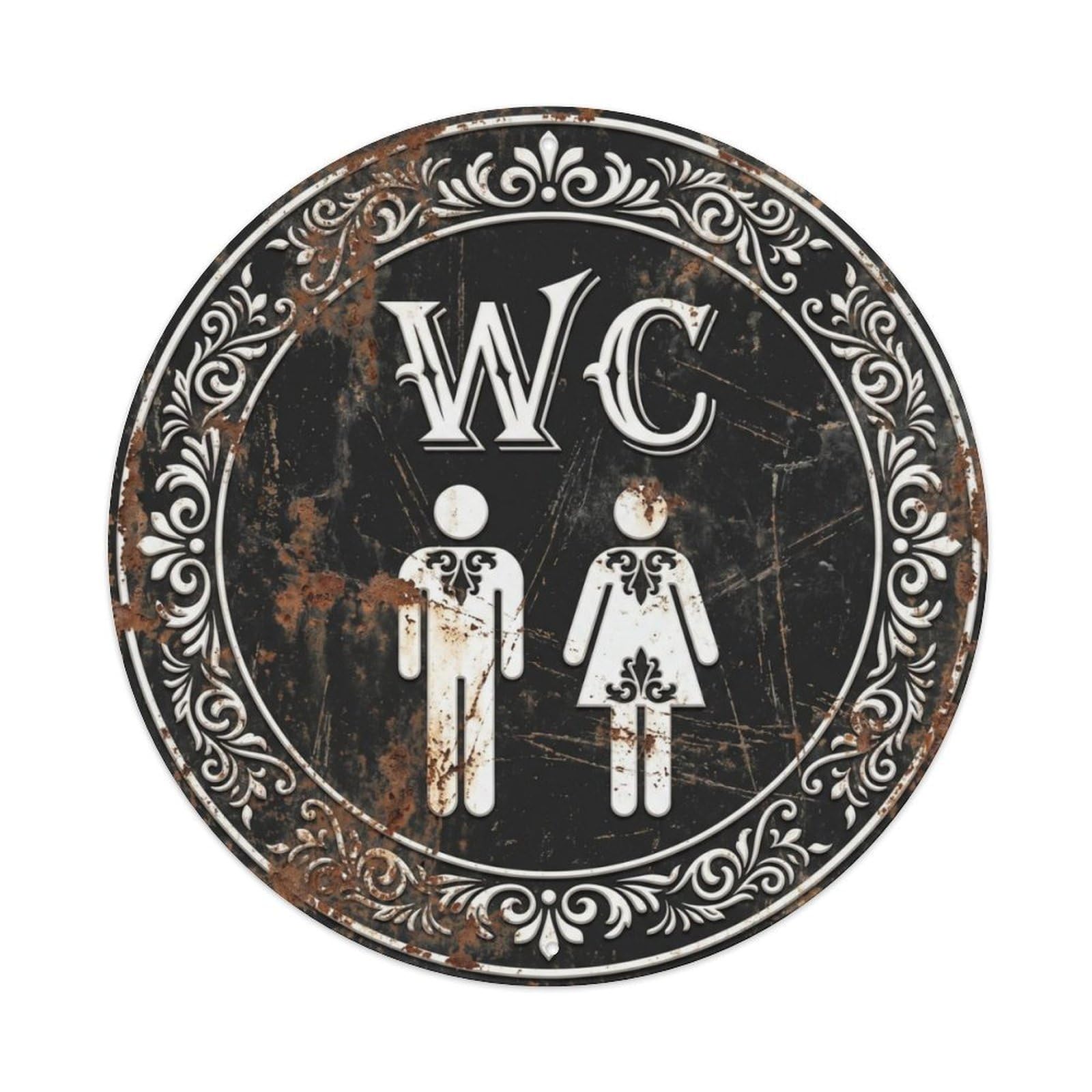 Toilet （WC） Shabby Weathered Wall Metal Tin Sign Plaque Wall Decor for Cafe, Club Bar, Office, Home Garden Round Metal Poster 8x8Inch