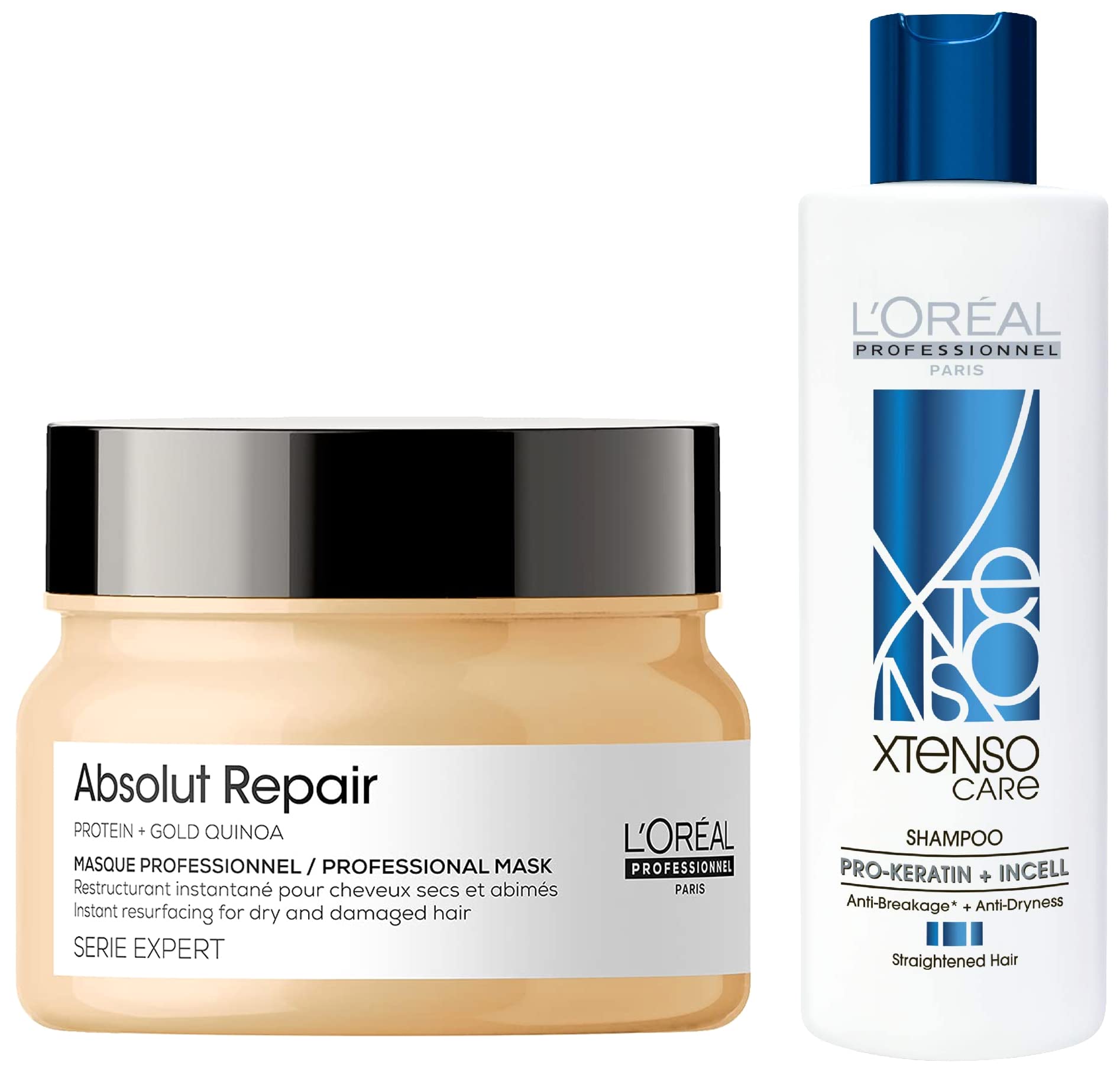 Absolut Repair Hair Mask, Serie Expert, 250Gm & L'Oréal Professionnel Xtenso Care Shampoo 250 Ml, For Straightened Hair