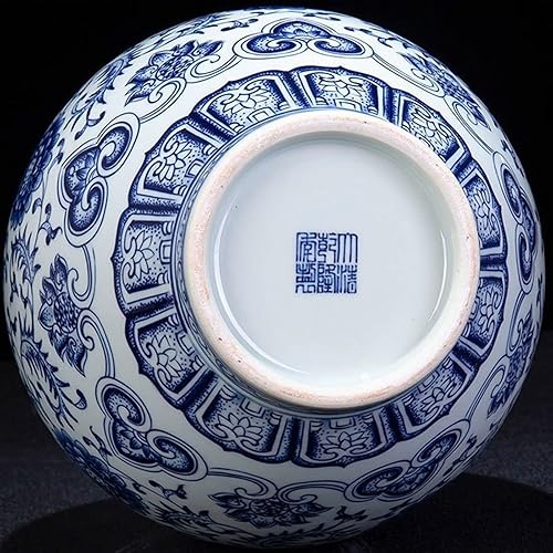 Miniatura 5 de Jarrón decorativo de porcelana china Jingdezhen Jarrón decorativo de porcelana azul y blanca, simple retro para el hogar, florero con base de