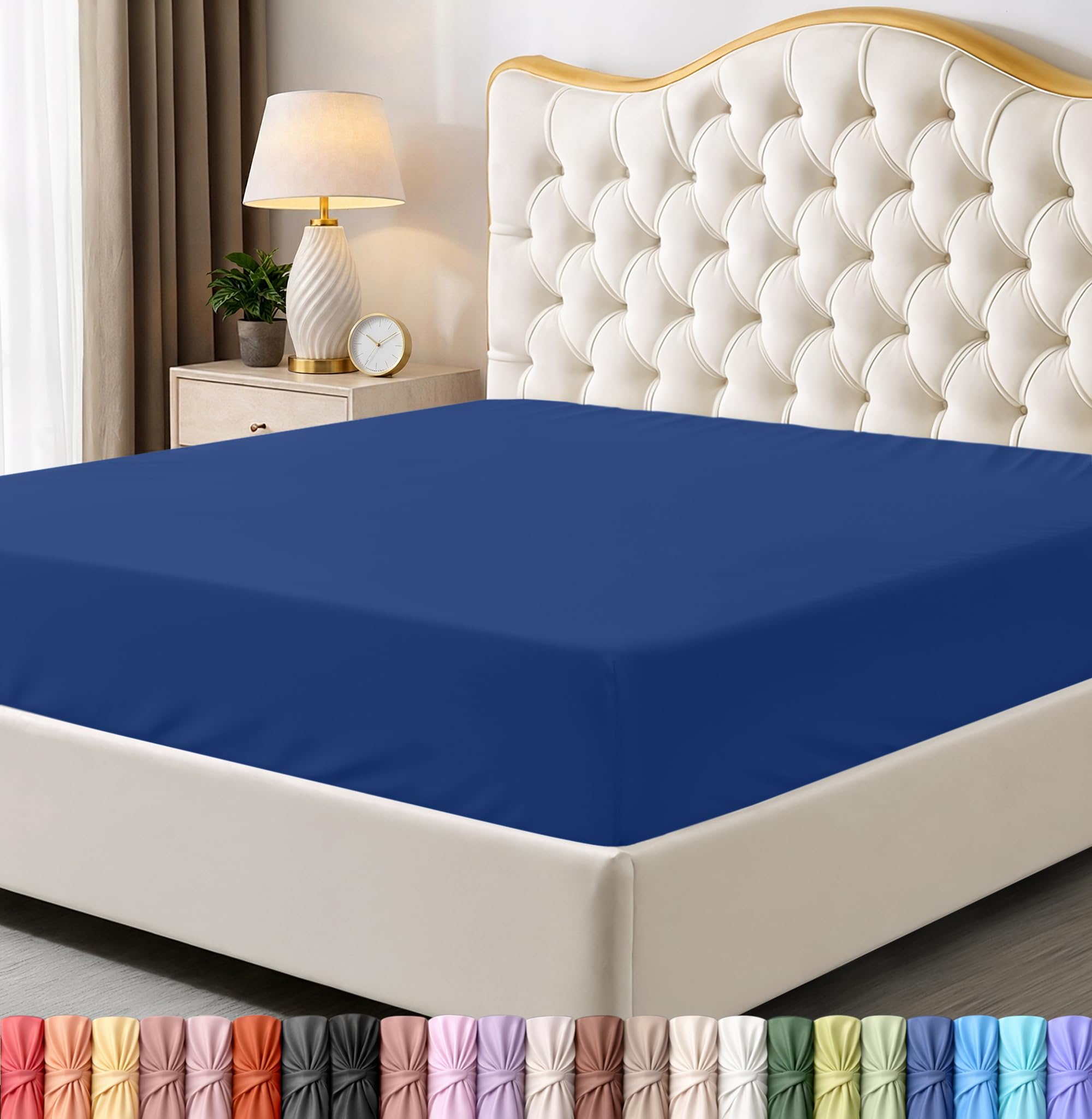 King Fitted Sheet, Ultra Soft Fits Up to 15 Inch Deep Pocket, Royal Blue