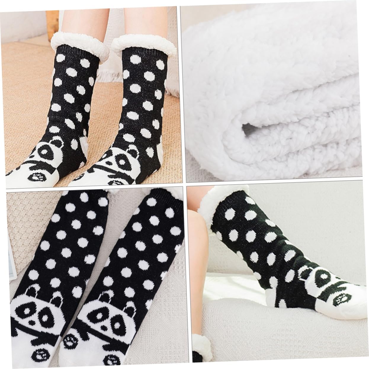 3 Pairs Fleece Non-slip Socks Plush Warm Socks Stockings for Girls Winter Stocking Black Stockings Panda Fluffy Socks Floor Stocking Coral Fleece Winter Socks To Sleep/3302
