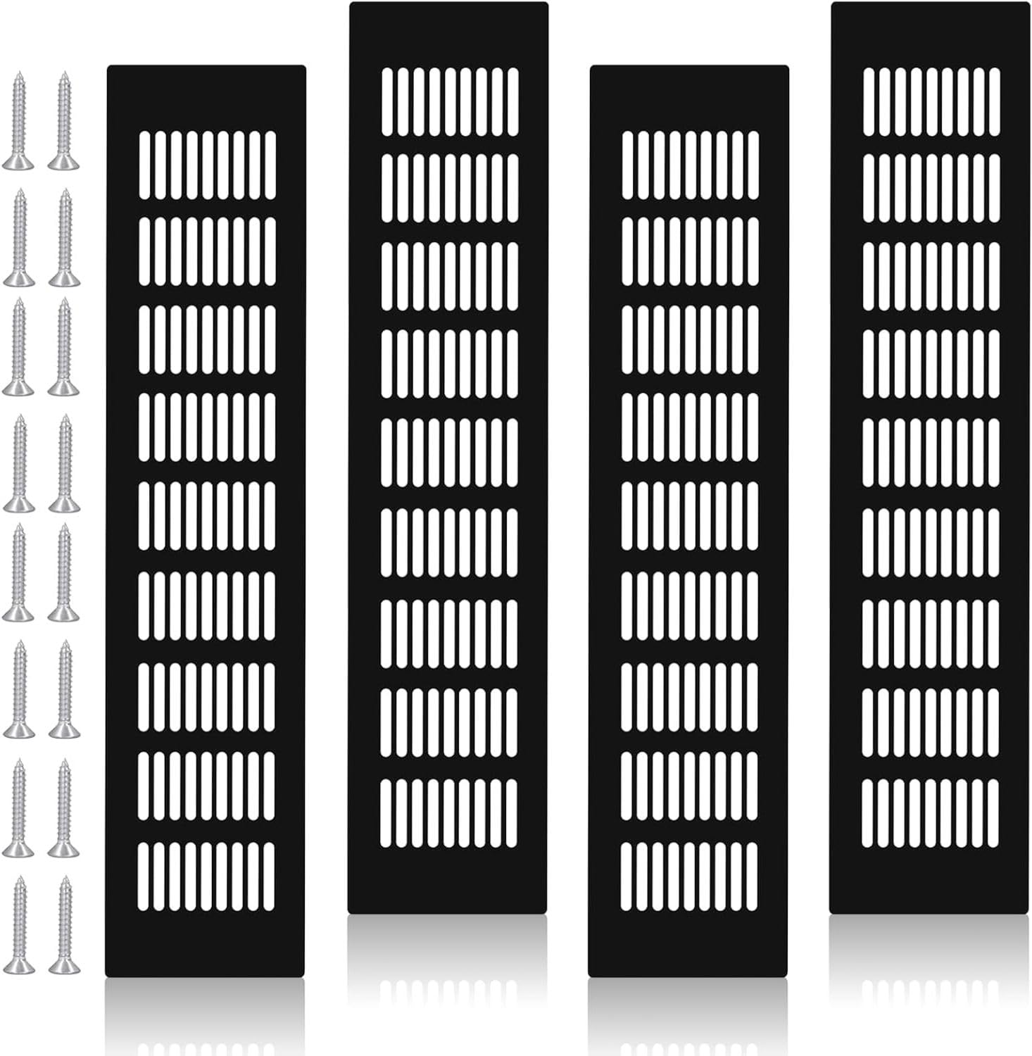 Neusid Black 4Pcs 80Mmx400mm Air Vent Grille Cover Aluminum Alloy Ventilation Radiator Grill Kitchen Plinth Vent With Screws For Cupboard, Wardrobe, Cabinet Ventilation