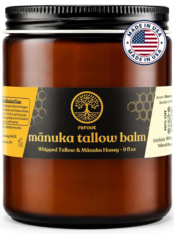 Manteiga corporal Reroot Organics com sebo bovino e mel de Manuka, sem fragrância