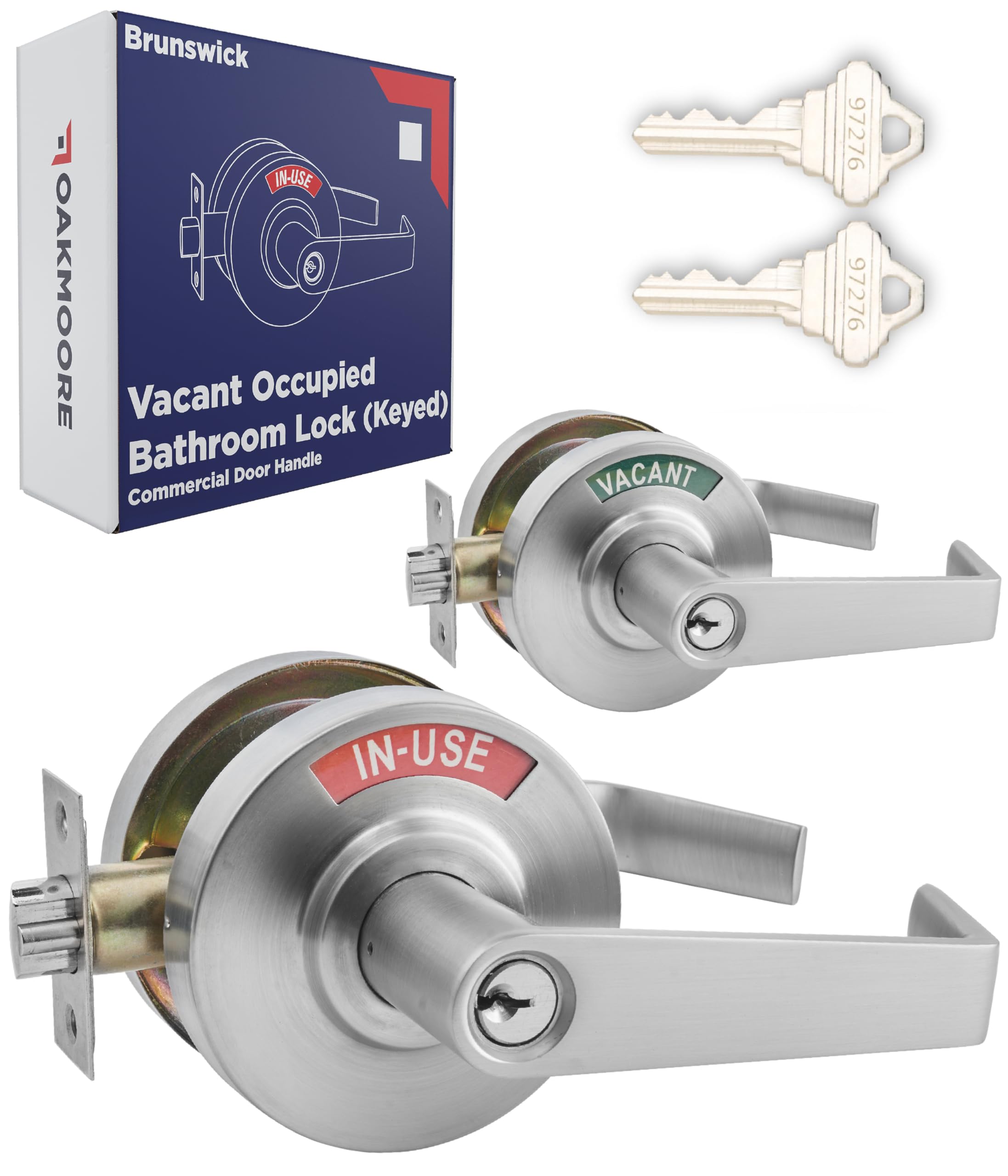 Keyed Entry Commercial Door Handle | Heavy Duty Commercial Door Locks with Indicator | Restaurant, Store, Hospital, Warehouse | Locking Occupied Door Lever Lock with Ke (Silver)