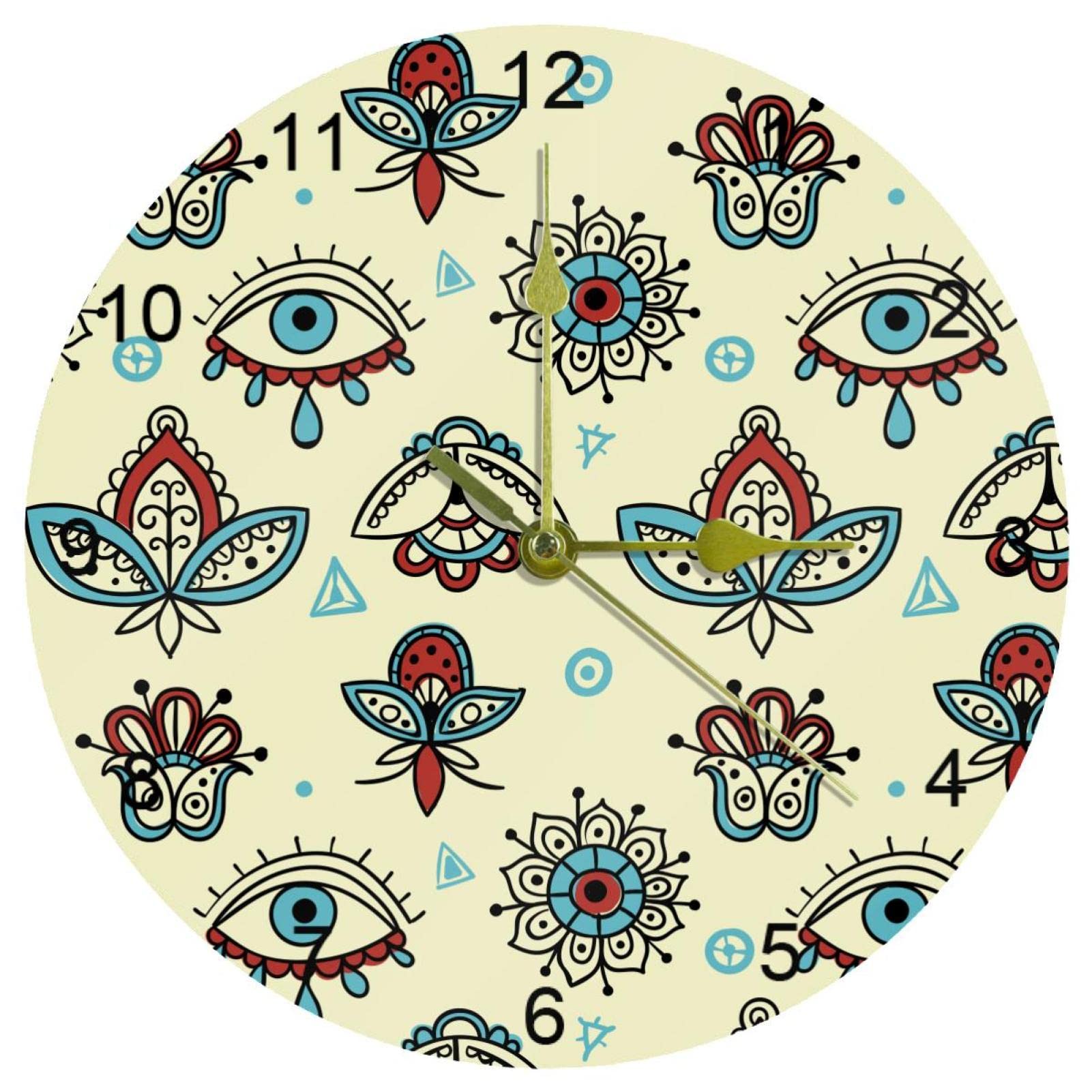 Horloge murale ethnique 25,4 cm ronde silencieuse chiffres arabes cuisine