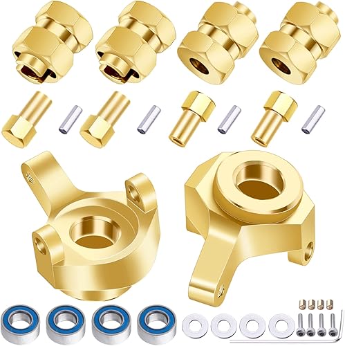 AllinRC Nudillos de dirección de latón con rodamientos de bolas compatibles con Axial 1 24 SCX24 RC Crawler Car Upgrades Parts (negro dorado)