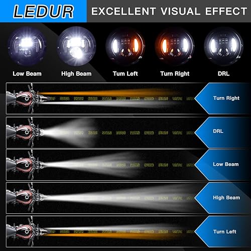 Miniatura 5 de LEDUR Faros delanteros LED redondos C2 de 7 pulgadas para motocicleta con cubo de vivienda, luz de señal de giro de alta lo, DRL, anillo de