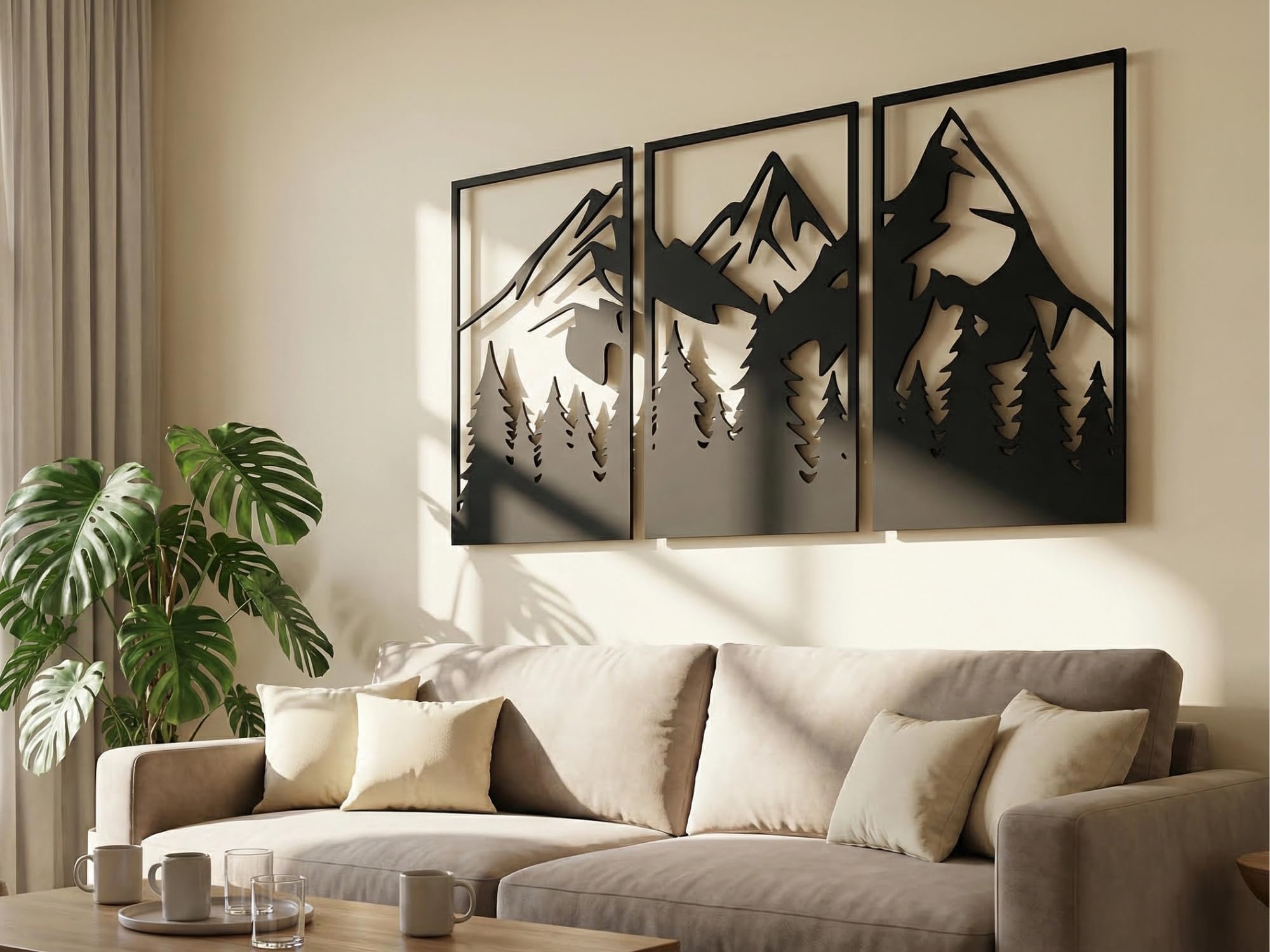 Décoration Murale 3D avec Lumière LED, Art Mural Illuminé de Montagne et de Rivière pour Chambre et Salon, Créativité Sculpture Murale(Multi-colored,20x39in