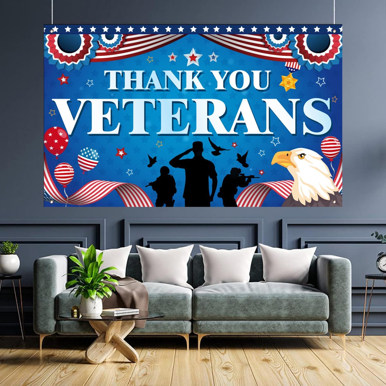 Thank You Veterans Backdrop for Veterans Day Party Decorations, 71x43 inch - Image 4
