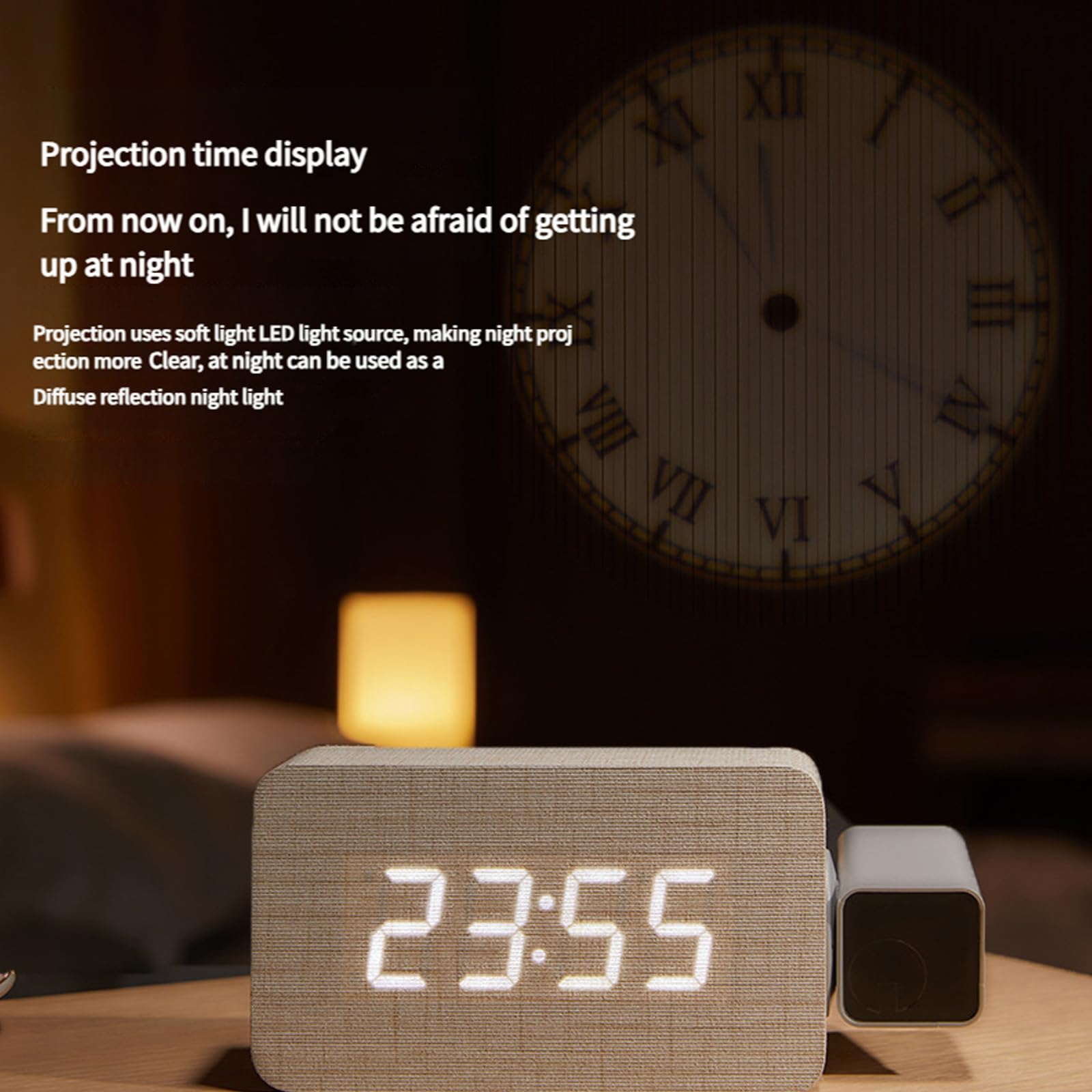 Generisch Digitale Projektionswecker für Schlafzimmer, 180° drehbarer Projektor, Laute Alarme für, ältere Menschen, schwere Schläfer, Projektionswecker