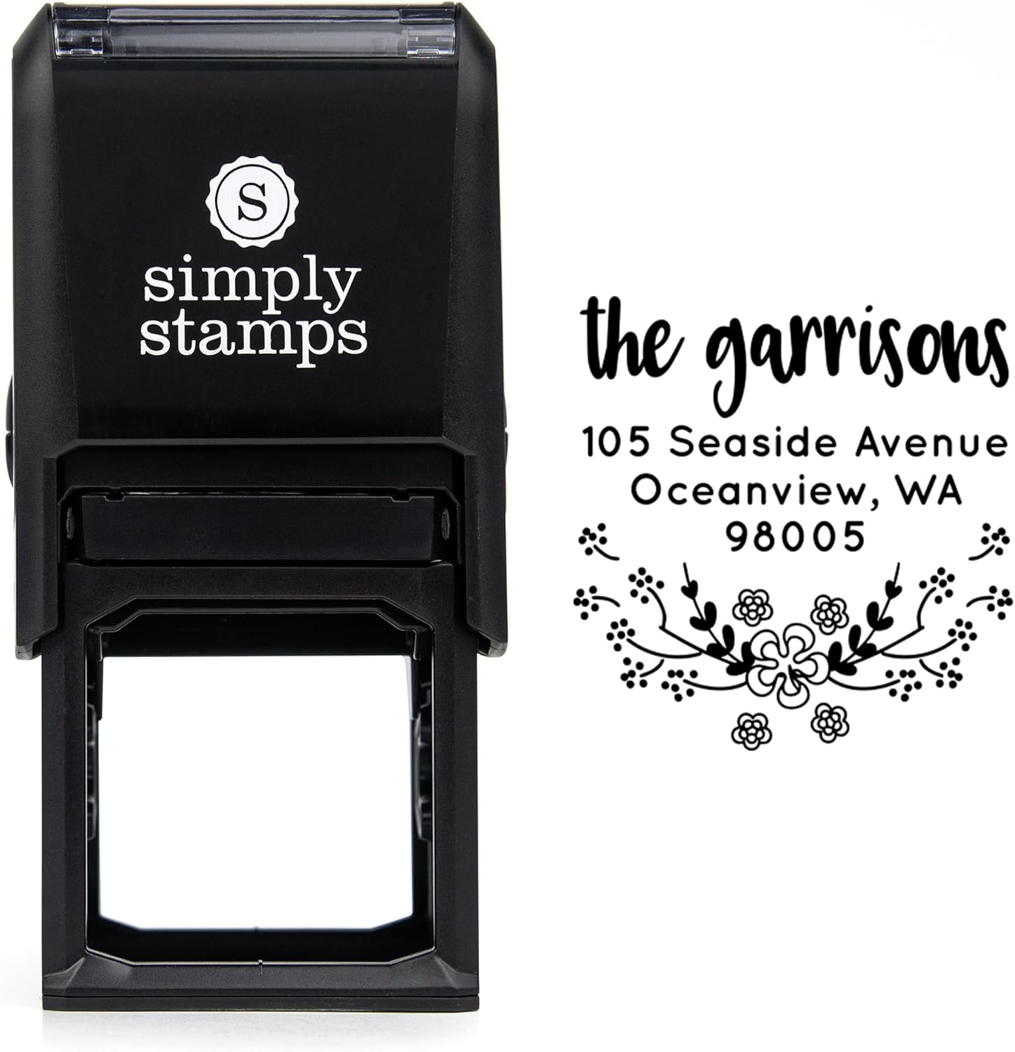 Custom Floral Address Stamp | Choose from 8 Square Designs | Multiple Ink Color Options | Envelope Return Address Stamp for Couple or Family (Design 6)