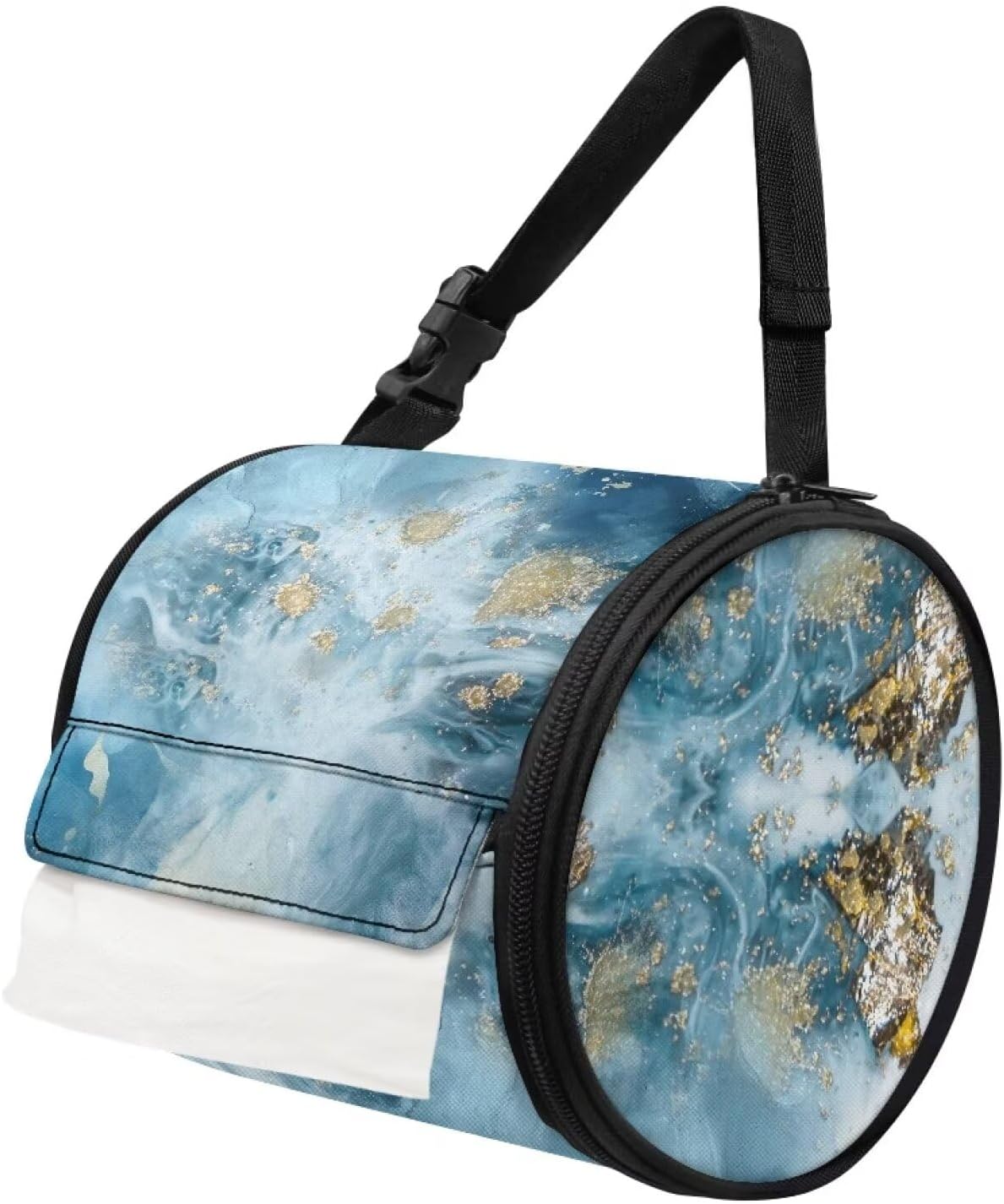 ZDCUSTOM Blue Marble Toilet Paper Holder Foldable Paper Cover Case Storage Bags with Adjustable Strap Roll Paper Case Cover for Chicken Bathroom