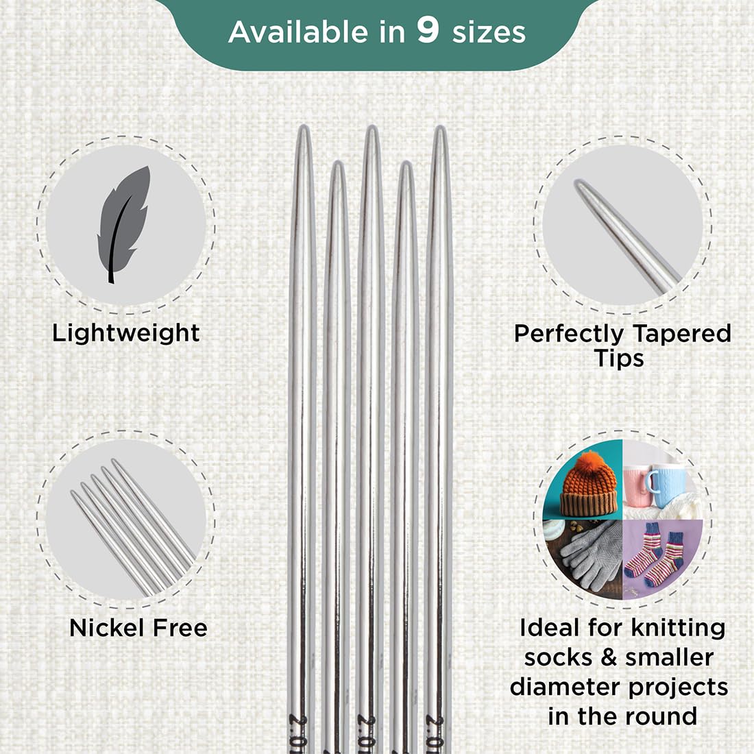 KnitPro Nova Double Pointed Needles 6" (15cm), Silver, 2.00mm - Image 3