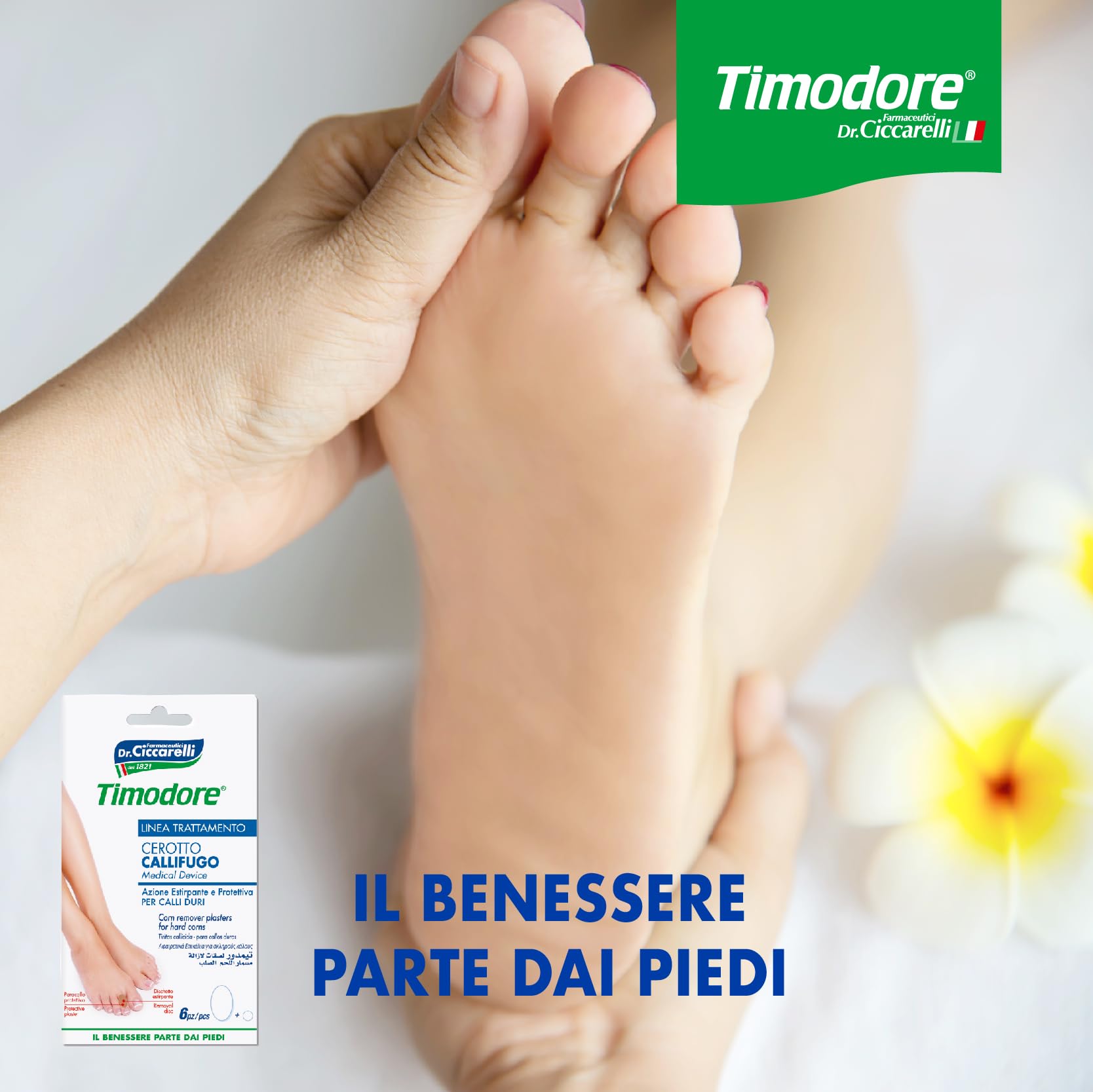 Timodore, Apósitos para Callos Duros, Indicados para Eliminar los Callos Duros de los Pies Sin Dolor, También Aptos para las Manos, 100% Made in Italy, Dermatológicamente Testado, 6 unidades