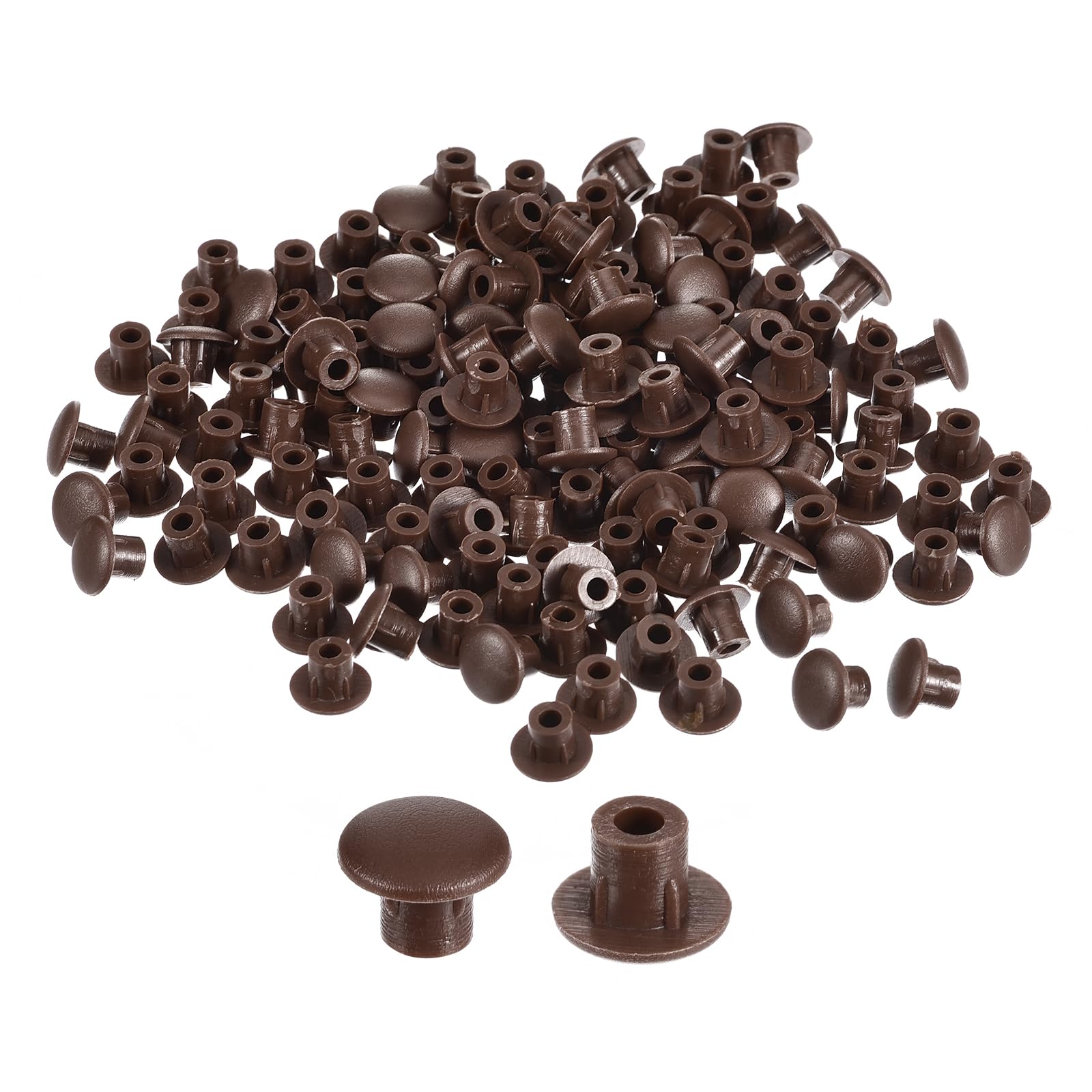 QUARKZMAN 150pz Tappi per Fori di Vite, 5mm(3/16") Dia Tappo Rotondi da Inserire a Pressione in Plastica Ripiani per Mobili Armadietti Credenze, Marrone Scuro