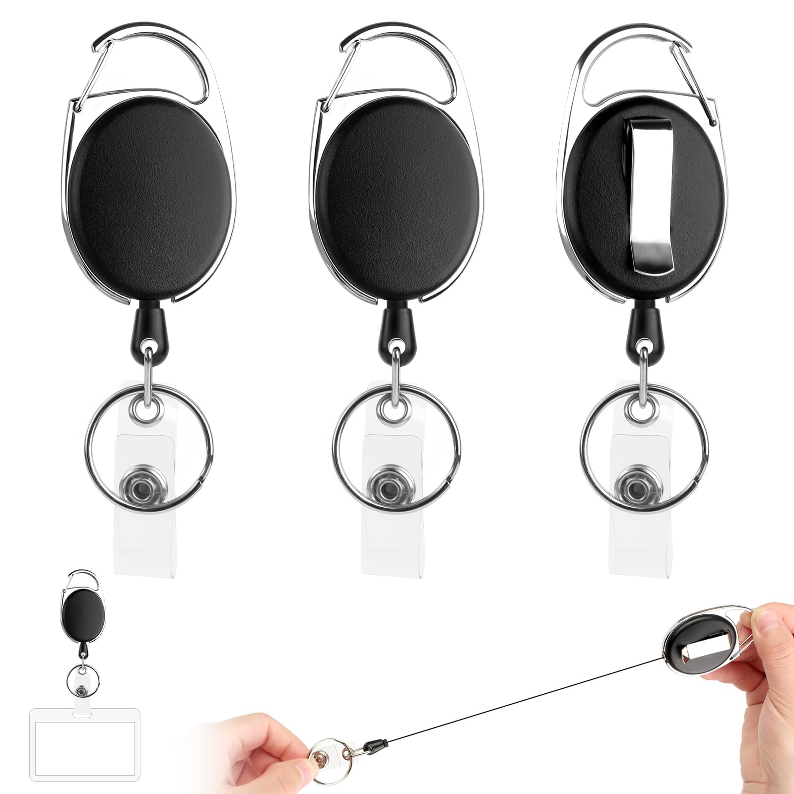 Porta Badge Retrattile Bobina con Portachiavi 3 Pcs Clip MXTIMWAN