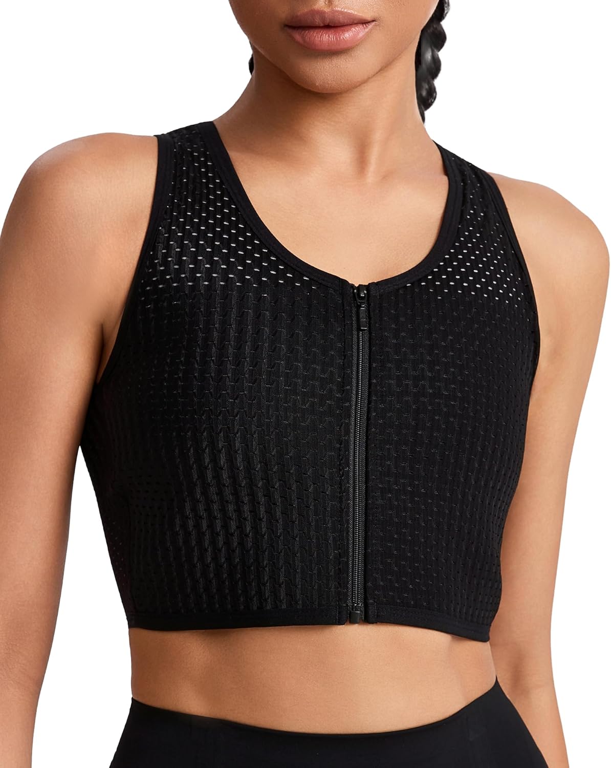 INRANXISM Women Chest Binder FTM Transgender Zip Up Elastic Breast Binder Breathable Half Cool Fabric Tank Top