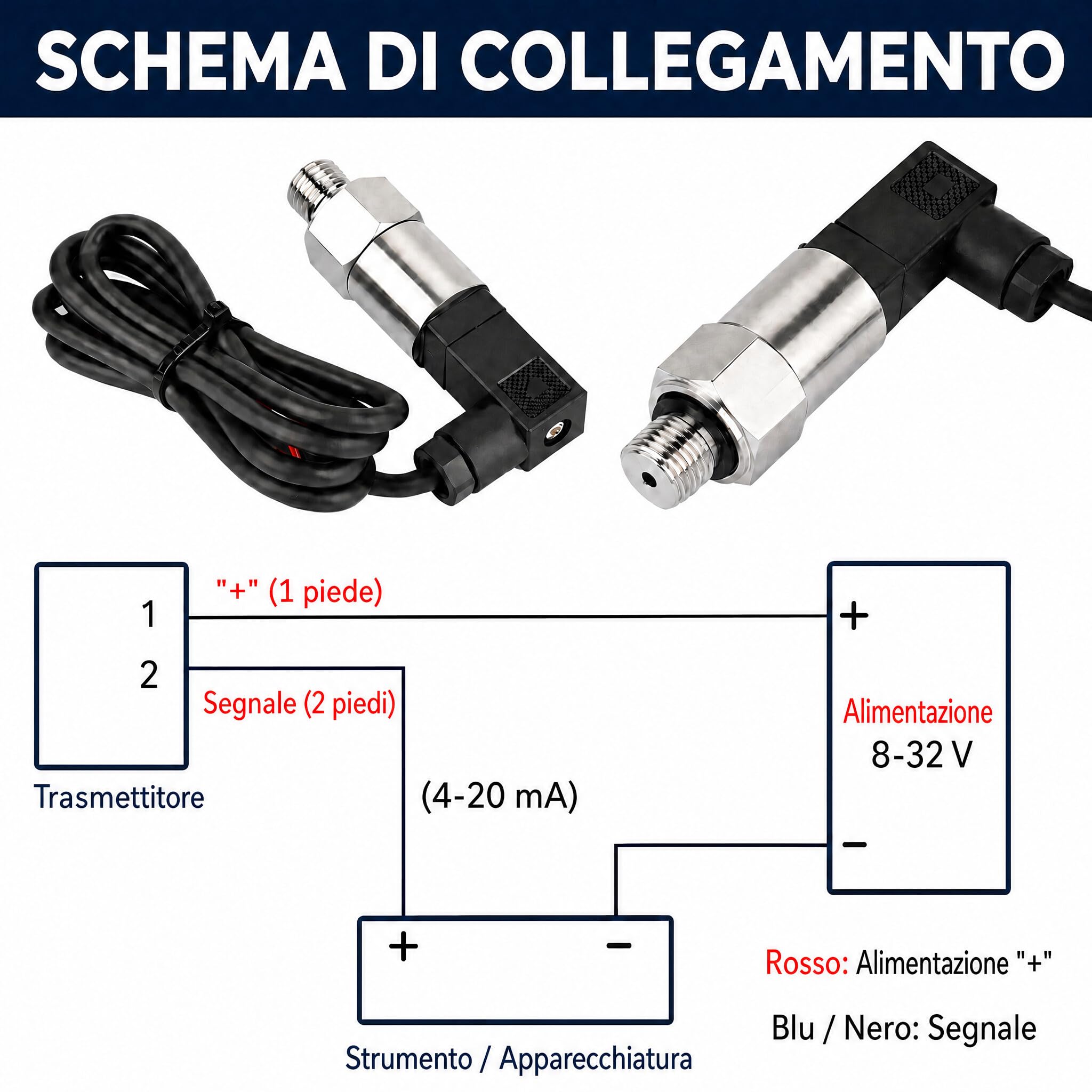 Trasduttore di Pressione Uscita 4-20ma, Sensore del Pressione G1 / 4" Filettatura in Acciaio Inossidabile, per Olio Combustibile Aria Acqua (0-1MPA)