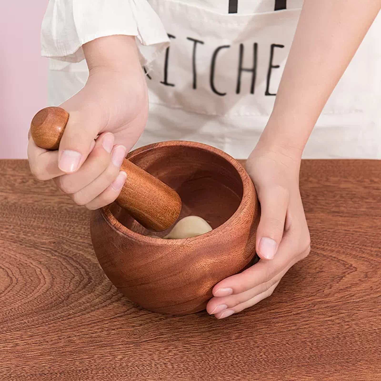 Mörser und Stößel, Mörser und Stößel, Stößel und Mörserschüssel-Set aus Holz, Rührschüssel, Knoblauch- und Pfefferpresse, Fleischwolf, Mühle, Zerkleinerer, Zerkleinerer,