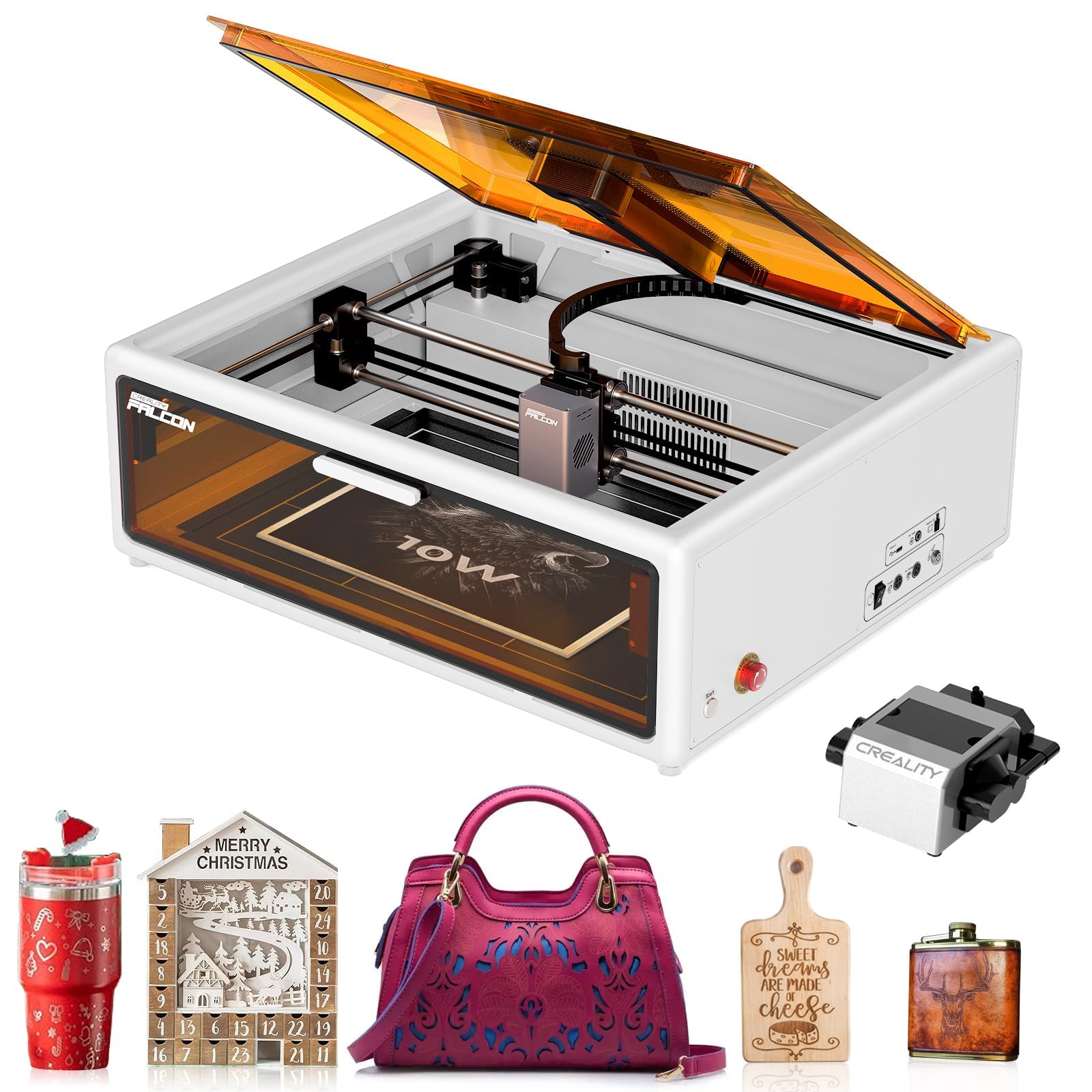 Creality Falcon A1 10W Geschlossener Lasergravierer, Klasse 1 Sicherheits-Laser-Cutter mit HD-Kamera & Air Assist, Vormontiert 600mm/s CoreXY, für Holz und Acryl, Weiß