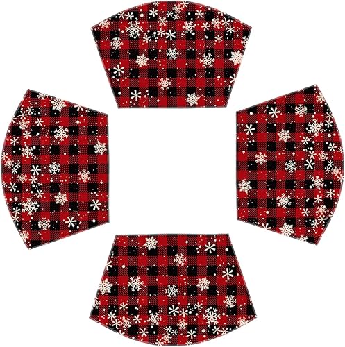 Miniatura 10 de Artoid Mode Juego de 6 manteles individuales redondos navideños con copos de nieve de cuadros búfalo rojo y negro, 14 pulgadas, manteles de mesa