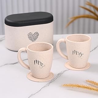 Eha Earth-Friendly Mr & Mrs Coffee Mugs for Couple | Wedding Gift for Couples| Made with Rice Husk| Two Mugs, Coasters Set... Price In India