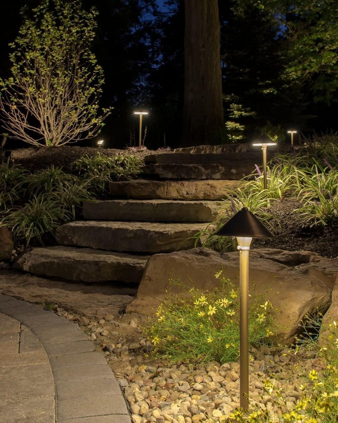 Best Promo VOLT Conehead 12V Brass Path Light (7 Shade, 25 Tall)