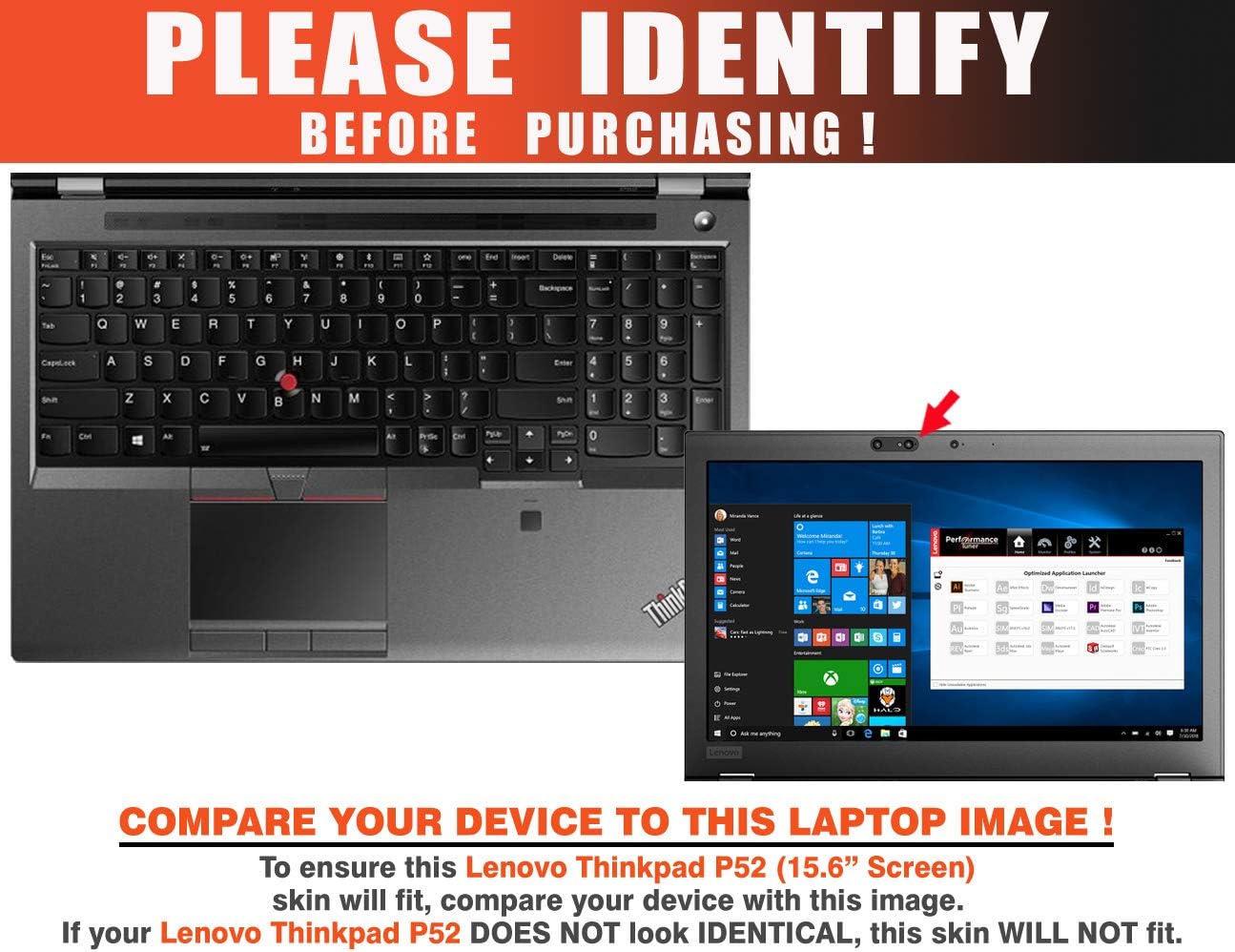 Decalrus - Protective Decal for The Lenovo ThinkPad P52 (15.6" Screen) Laptop with Customized Name LEthinkpad15_p52-Name24