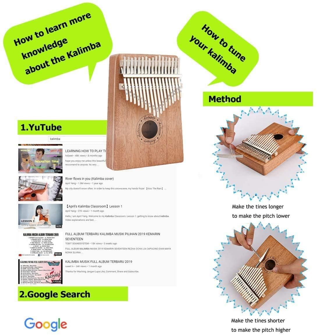 Kalimba 17 Schlüssel, Daumenklavier Kalimba Thumb Piano Finger Solide Anleitung und Stimmhammer Marímbula Mbira Holz Naturtastatur Marimba (Mahagoni)