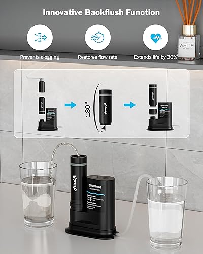 Miniatura 7 de Frizzlife Filtro de agua de ultrafiltración de 0.01m Filtro de agua portátil eléctrico recargable para camping, supervivencia, mochilero, senderismo