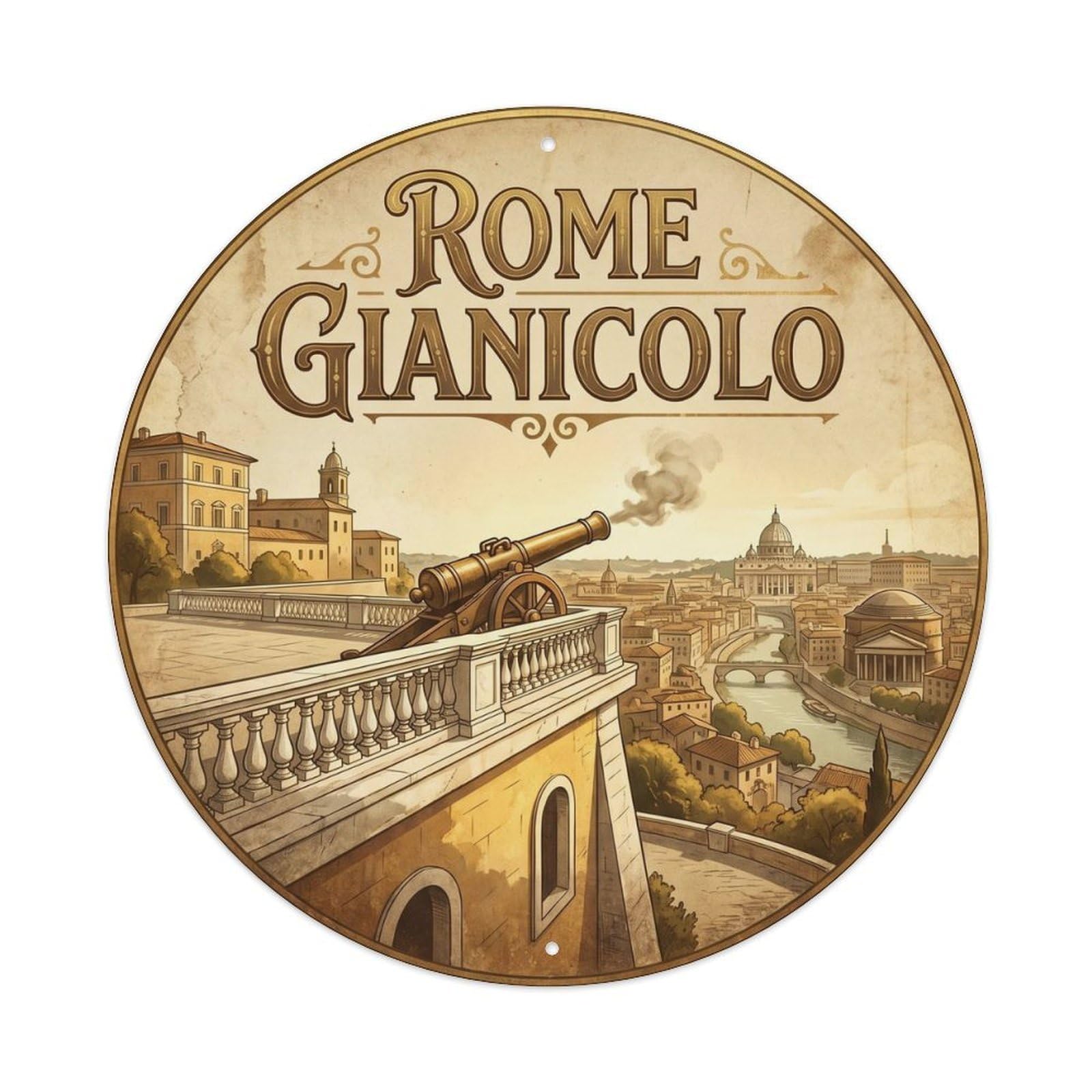 Classic Rome Italy Gianicolo Heritage City Travel Metal Tin Sign