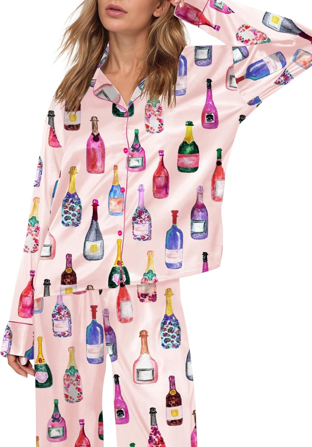 SHESHOW Satin Pajamas for Women Set Long Sleeve Button Down Sleepwear 2 Piece Nightwear Women Pjs Sets Size XS-XXL - Image 2