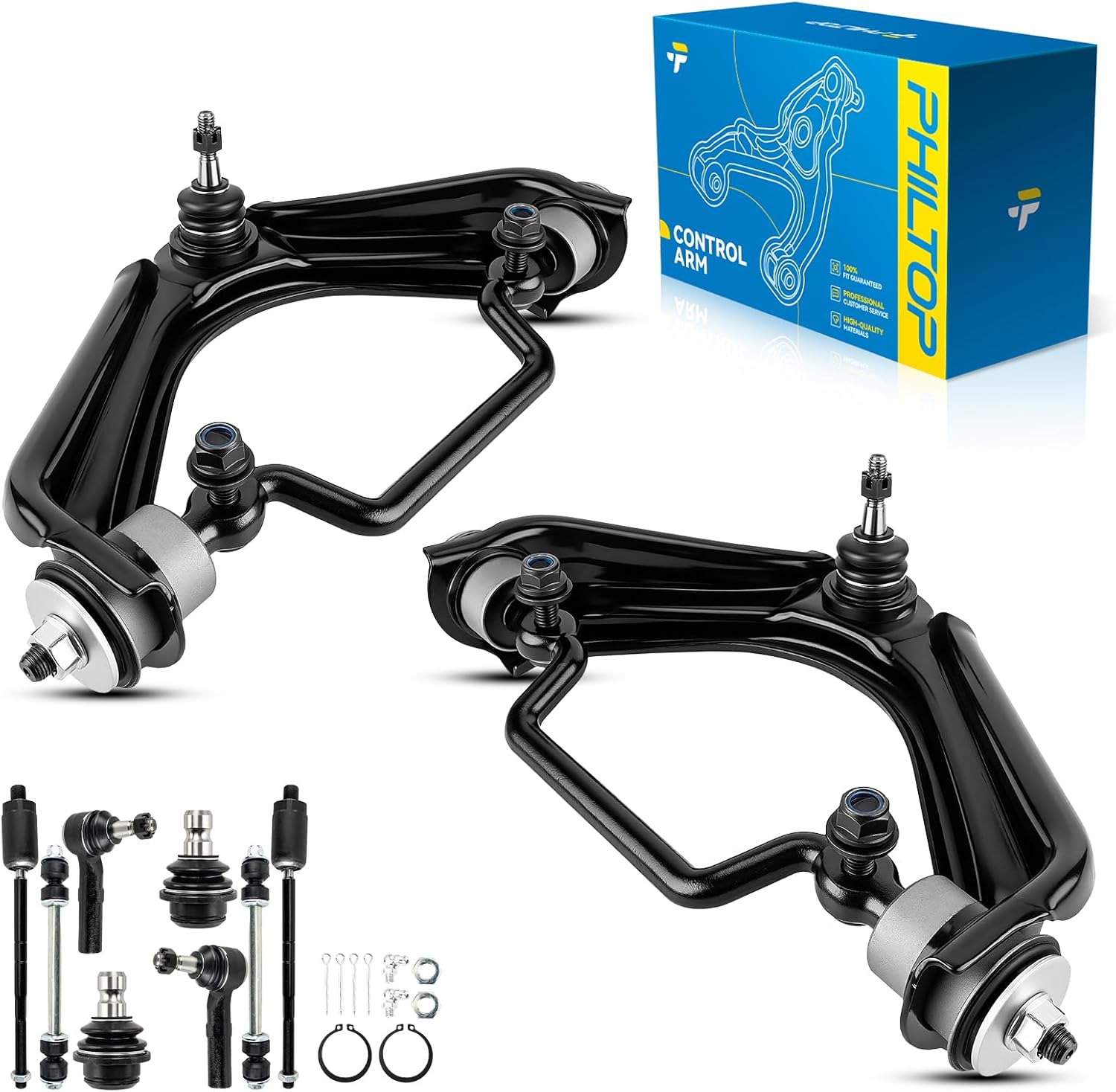 PHILTOP 10pcs Front Suspension Kit Fit for Explorer 1997-2010, Mountaineer 1998-2010, 2 Upper Control Arms w/Ball Joint+2 Lower Ball Joints+4 Outer/Inner Tie Rods+2 Sway Bars