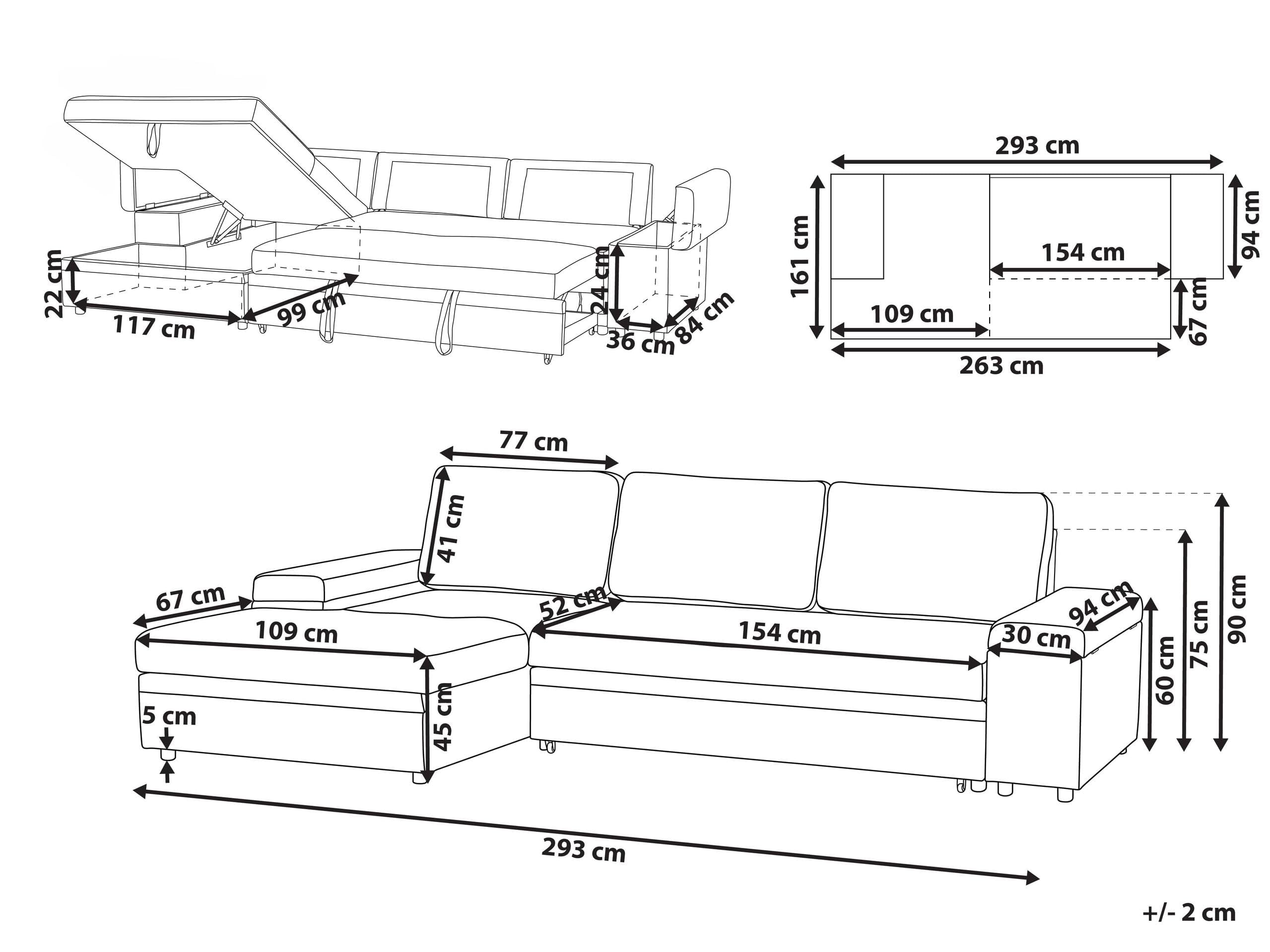 Beliani 3-Sitzer Ecksofa L-Form Bouclé weiß rechts mit Schlaffunktion Strauraum Hirsley