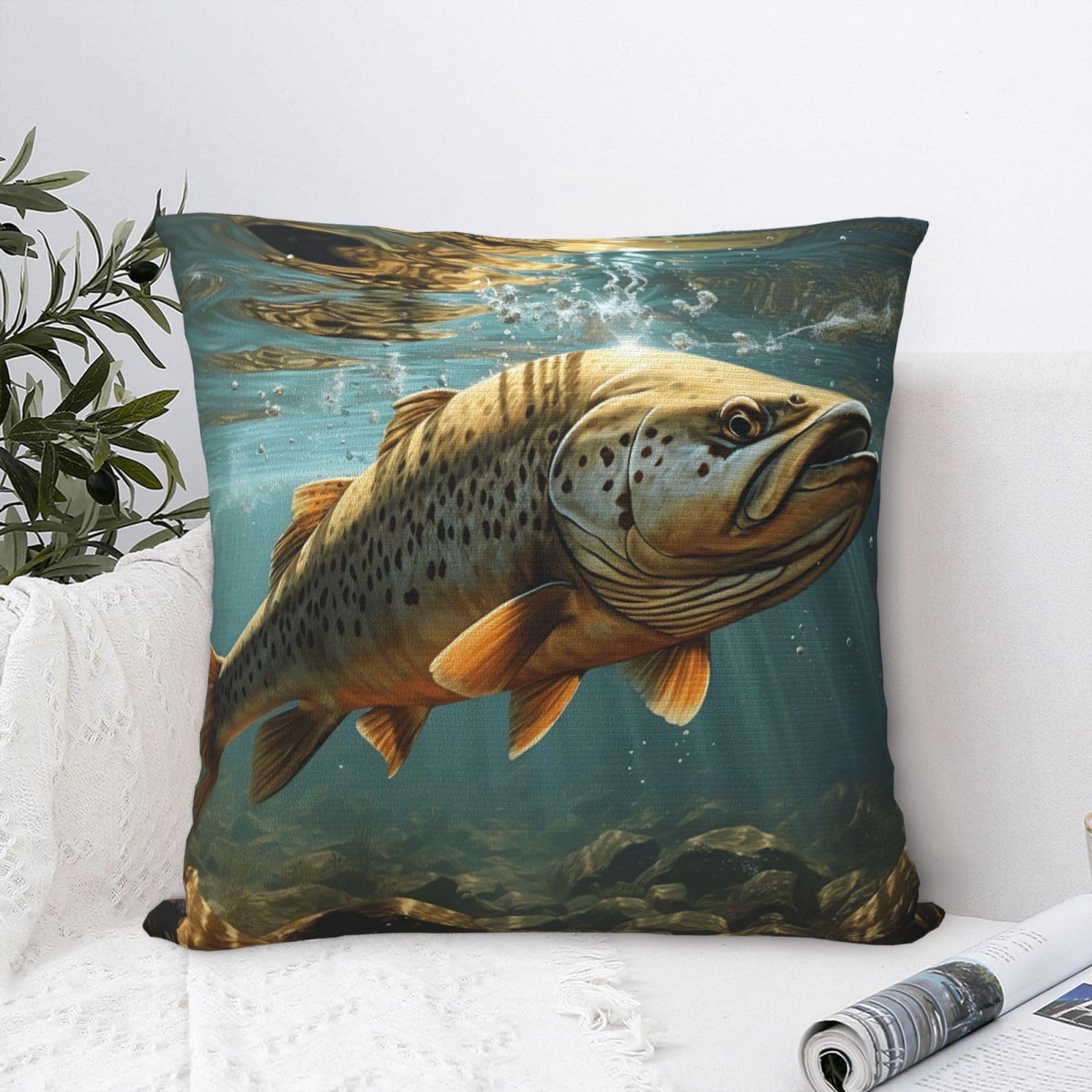 FodPand Luxury Velvet Throw Pillow Covers 18"x18" Super Soft Decorative Pillow Cases - Fish Pillowcases Modern Lumbar Cushion Cases for Couch Sofa Bed Pillow Shams