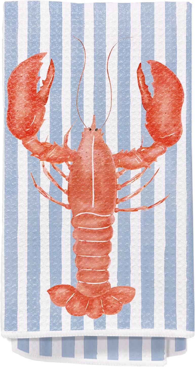 Crab Decor Towels, Crab Party Decorations Dish Tea Towels for Kitchen, Coastal Beach Nautical Hand Towels for Bathroom, 16x24 Inch(Red Crab)