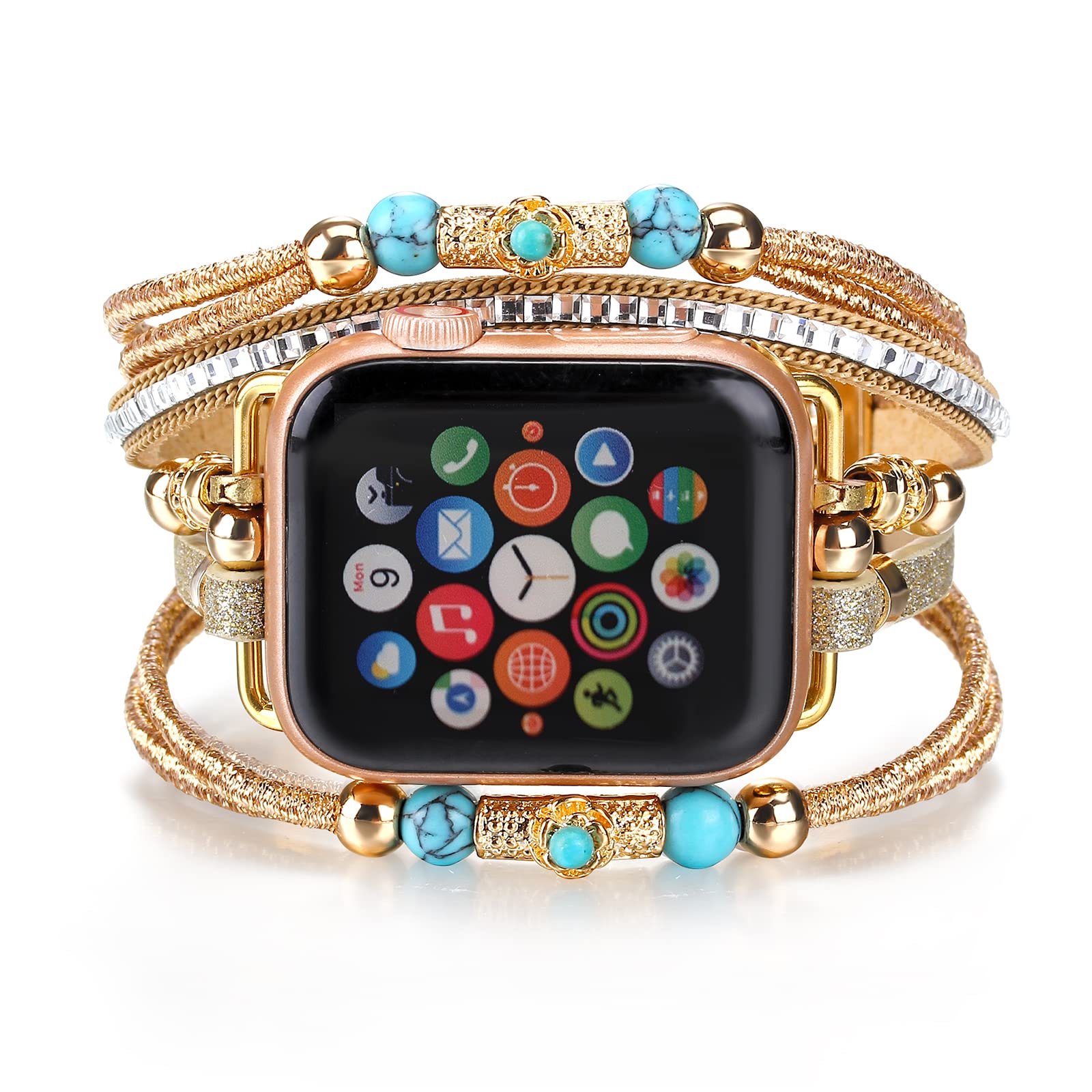 CHARMINGO Boho Leather Wrap Bands Compatible with Apple Watch Band Bracelet for Women Men 42mm/44mm/45mm/49mm - Image 2