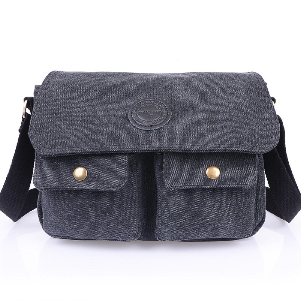 Small Vintage Classic Army Military Cotton Canvas Heavy Weight Hiking Traveling Satchel Shoulder Messenger Bag