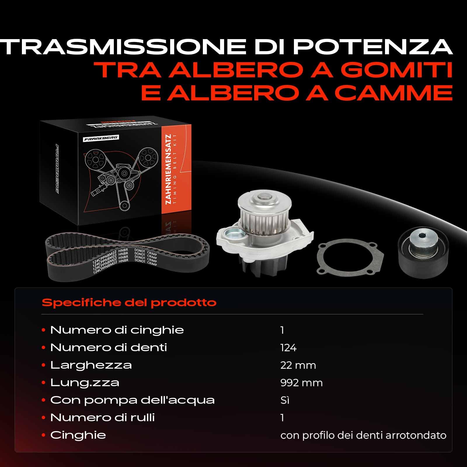 Frankberg Kit cinghia dentata Set cinghia dentata Benzina Compatibile con 500 312 1.4L Idea 350 1.4L Grande Punto 199 1.4L Giulietta 940 1.4L Cono 955 1.4L Replace# KP15673XS
