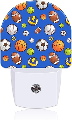 Miniatura 1 de Bolas deportivas de dibujos animados para niños, luz nocturna LED enchufable a la pared con sensor de atardecer a amanecer para niñas, niños,