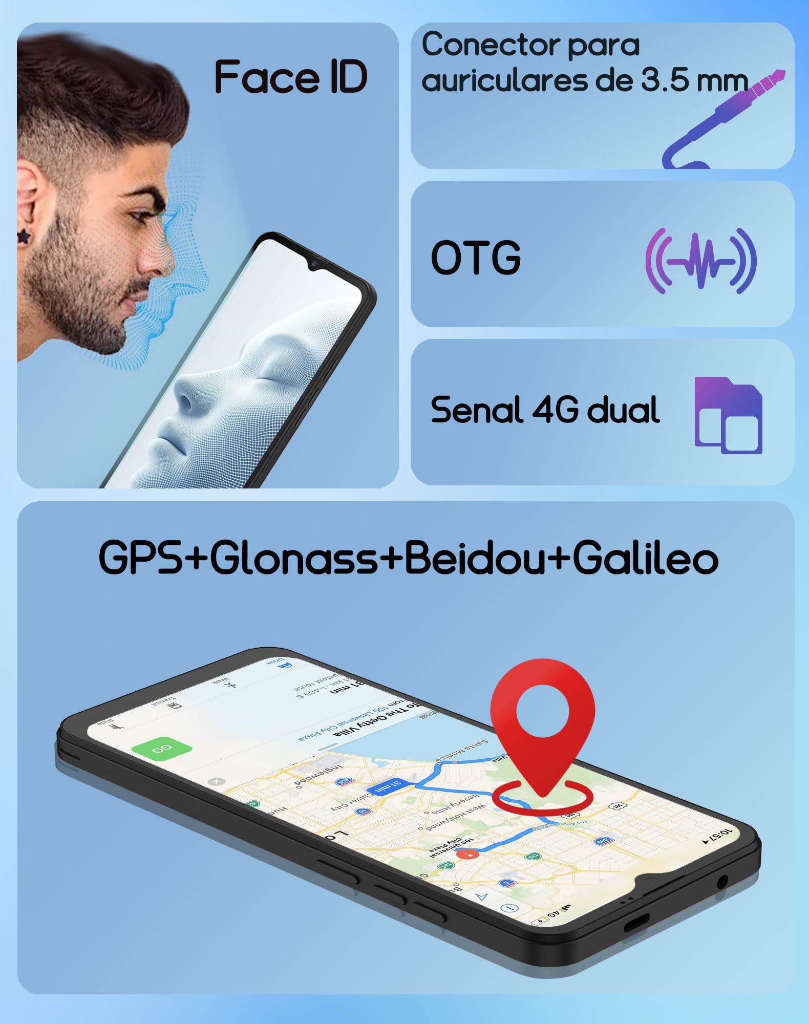 invens Note TK01 Telefonos Moviles Libres, 7(3+4) GB+32GB/128GB TF Teléfono Móvil, Android 12, 6.52'' HD+, 16MP+5MP Móvil, 4250mAh, Smartphone Triple 4G SIM GPS/OTG/3.5mm Jack, Azul