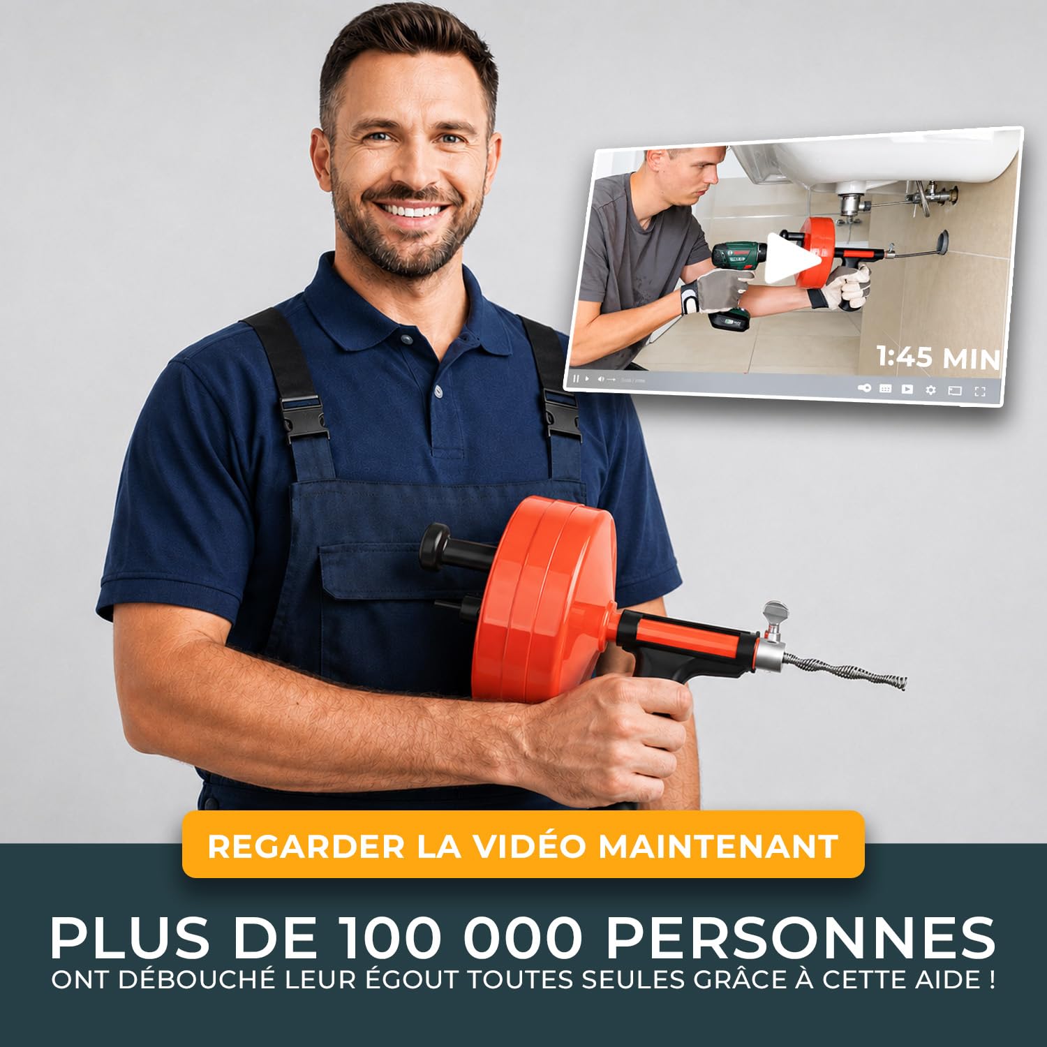 Meisterfaktur Spirale de nettoyage de tuyaux [7,5 mètres] – avec tambour en acier – Spirale idéale pour un nettoyage écologique des tuyaux – La spirale de tuyau pour les vrais bricoleurs (7,5 mètres)