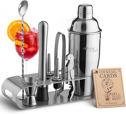 Miniatura 11 de Mixology & Craft Juego de coctelera con soporte de bambú, kit profesional de camarero de 10 piezas, juego completo de barra y kit mezclador de Cobre